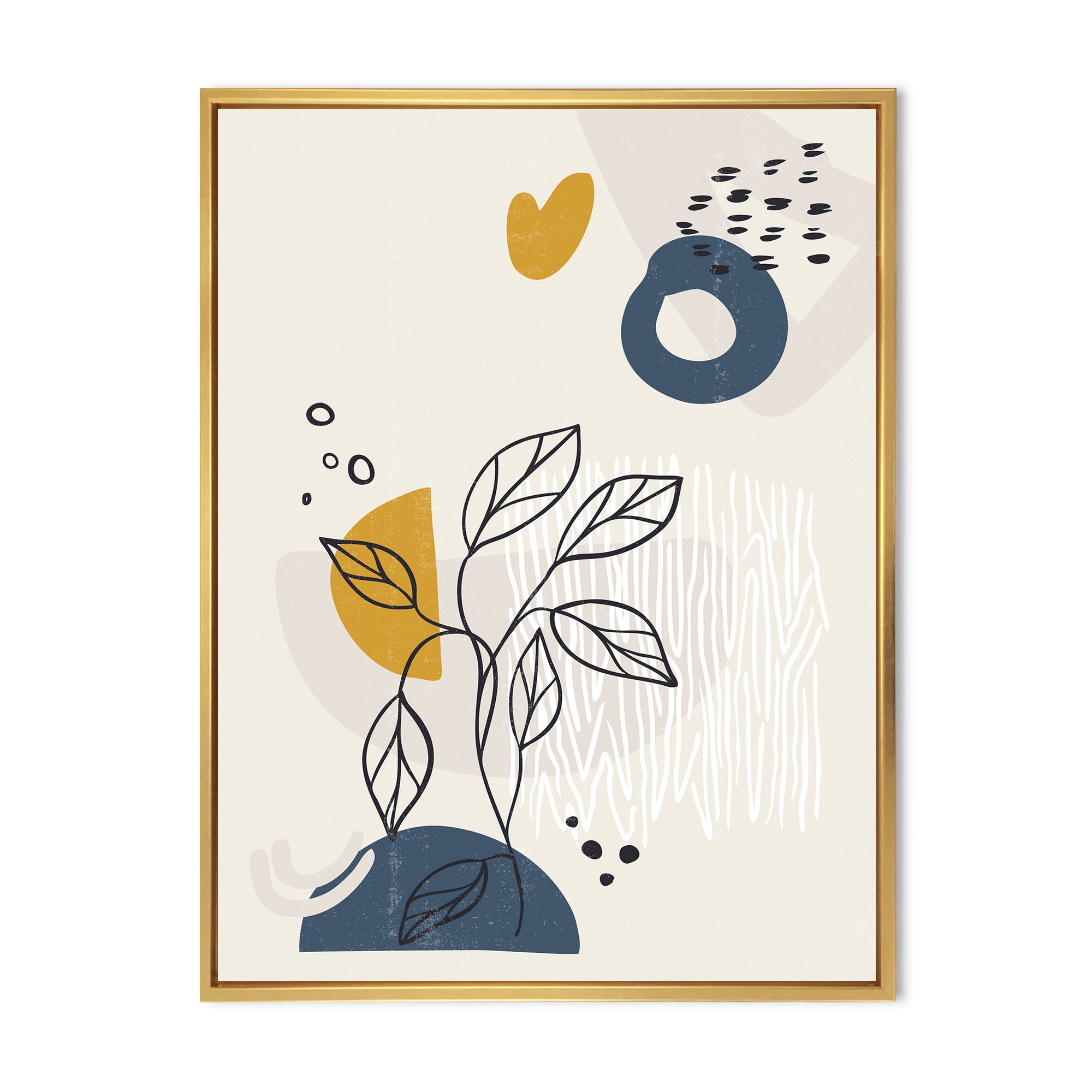 Designart 'Ancient Boho Art Minimalistic Flowers II' Modern Framed Canvas Wall Art Print
