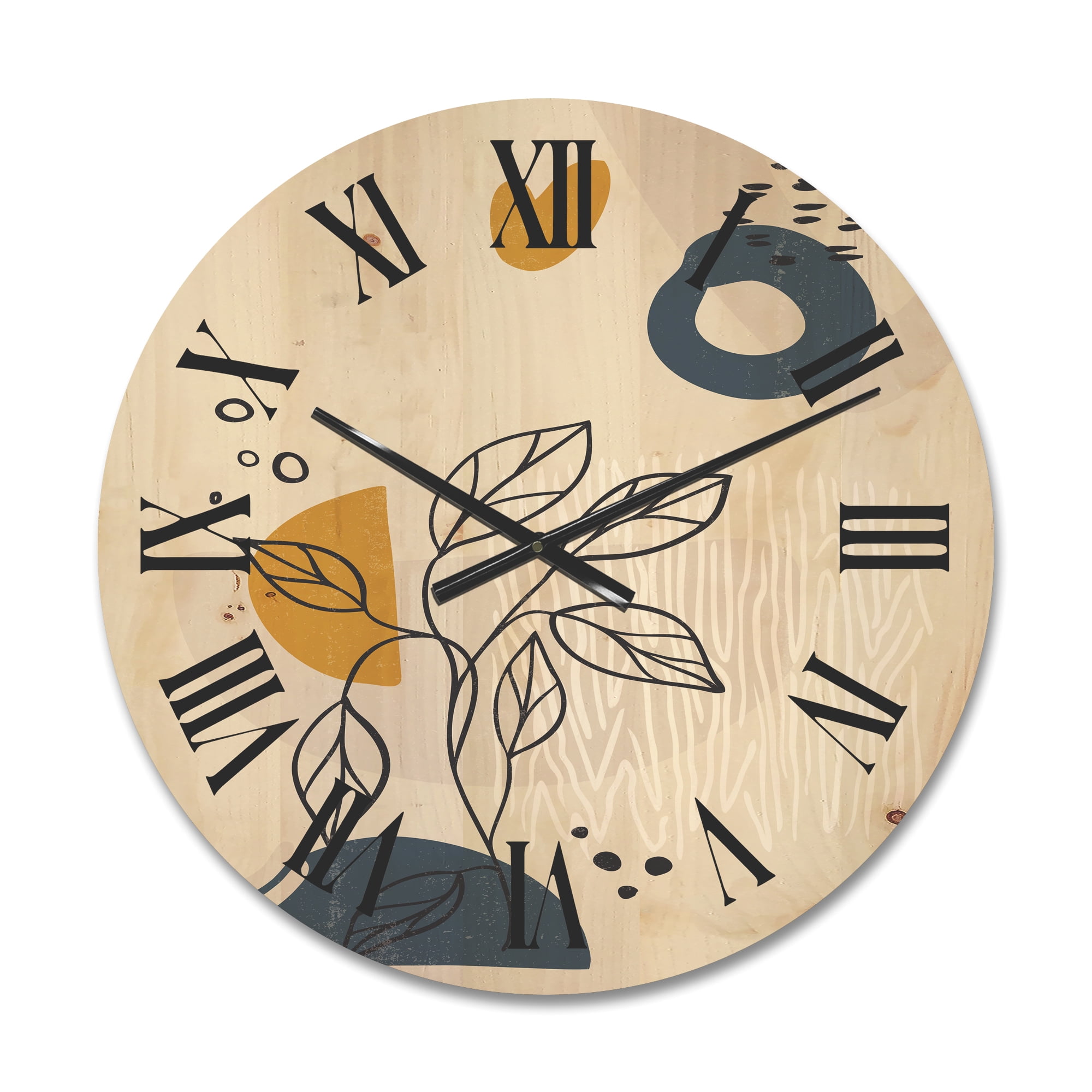 Designart 'Ancient Boho Art Minimalistic Flowers II' Modern Wood Wall Clock