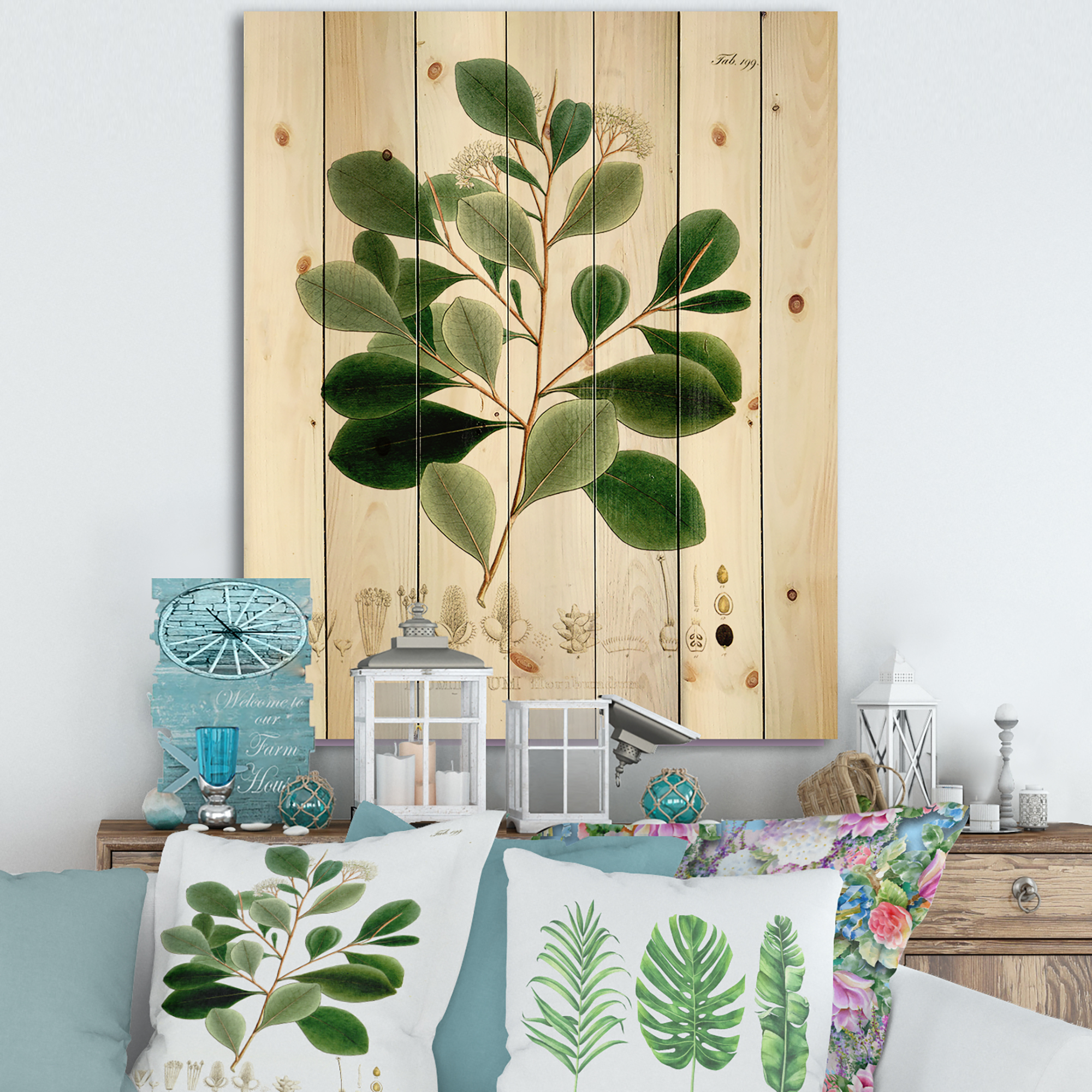 Designart 'Ancient Botanicals IV' Traditional Print on Natural Pine Wood