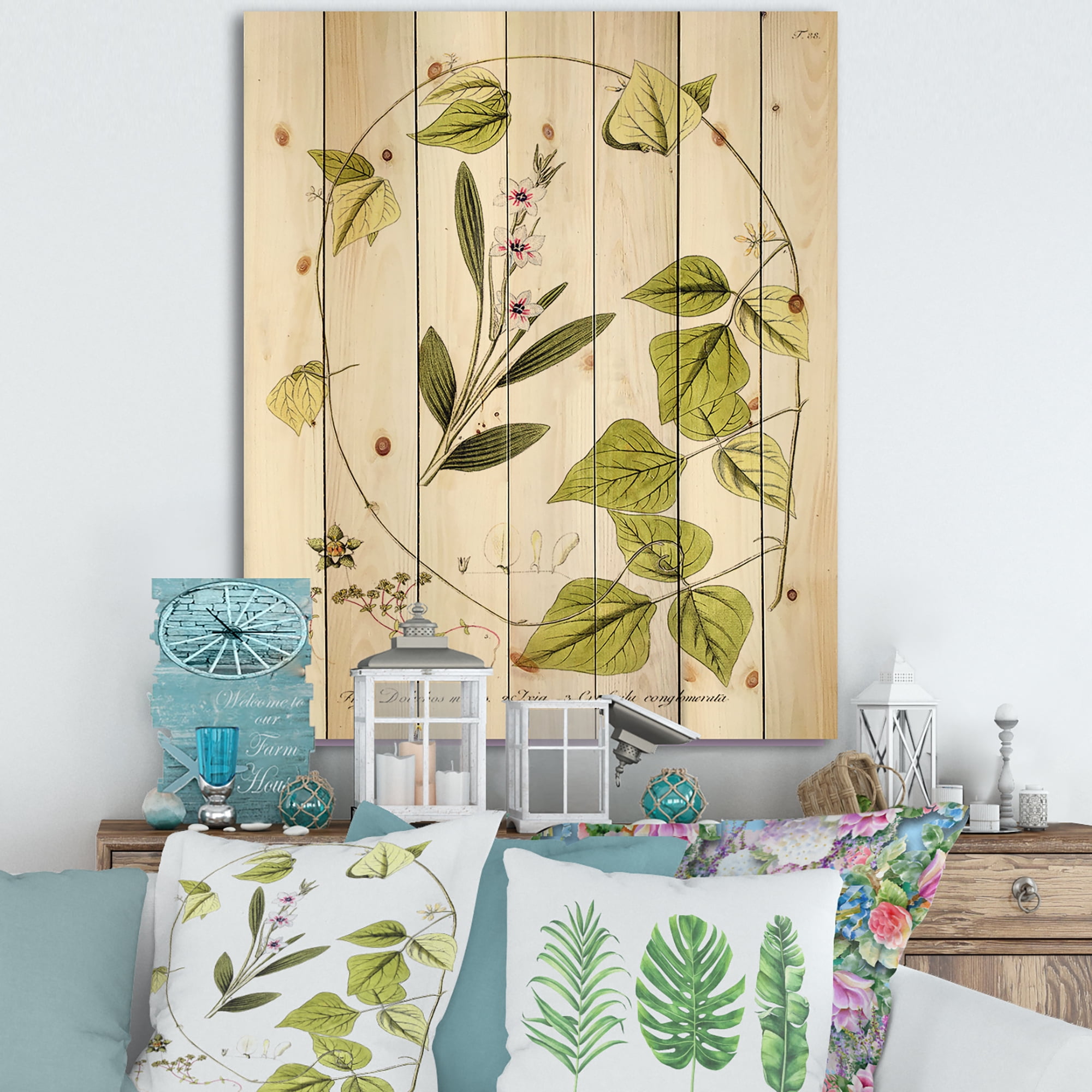 Designart 'Ancient Botanicals XXI' Traditional Print on Natural Pine Wood