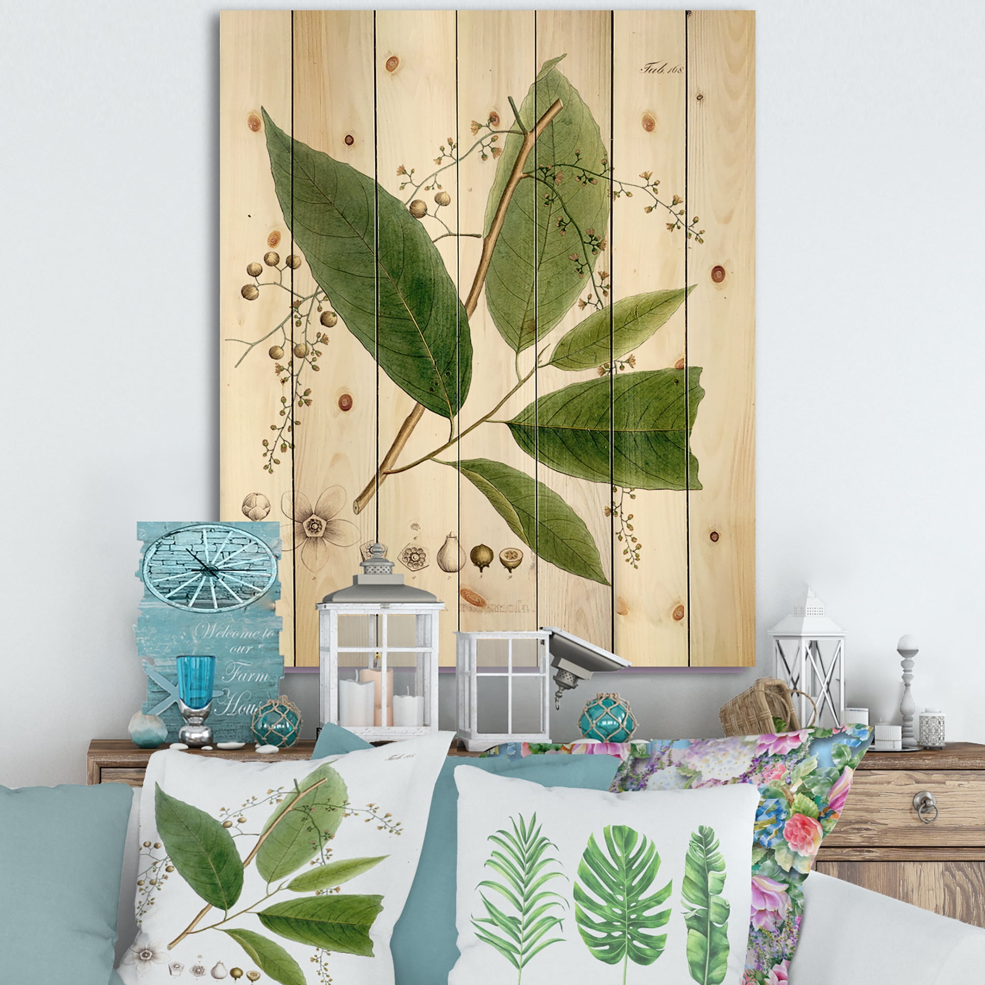 Designart 'Ancient Brazilian Plant I' Traditional Print on Natural Pine Wood