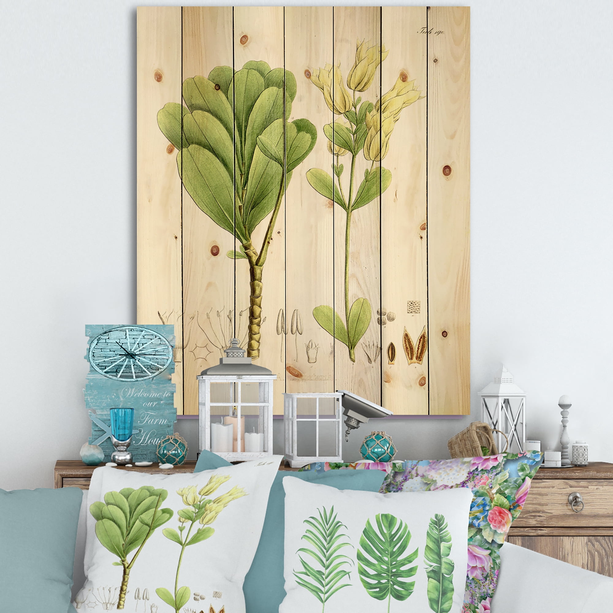 Designart 'Ancient Brazilian Plant III' Traditional Print on Natural Pine Wood
