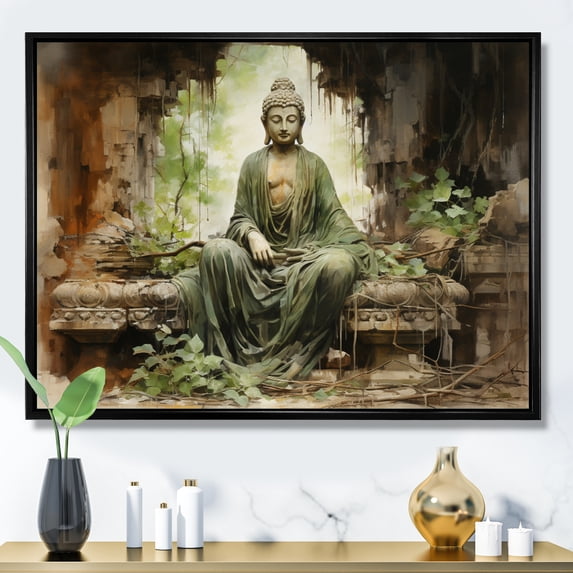 Designart "Ancient Buddha Ruins in Thailand" Thailand Floater Framed Wall Art Living Room