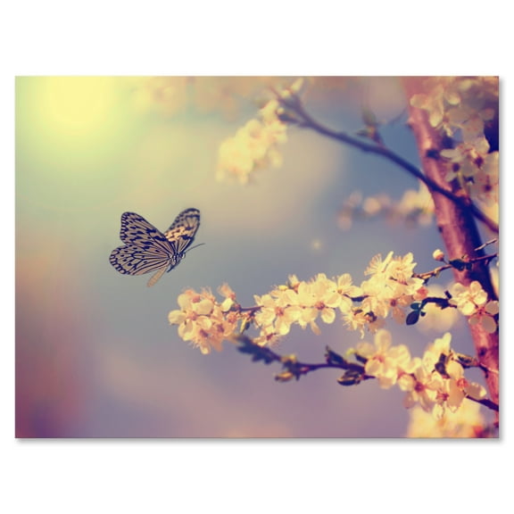 Designart ' Ancient Butterfly Flying To A White Flower ' Traditional Canvas Wall Art Print