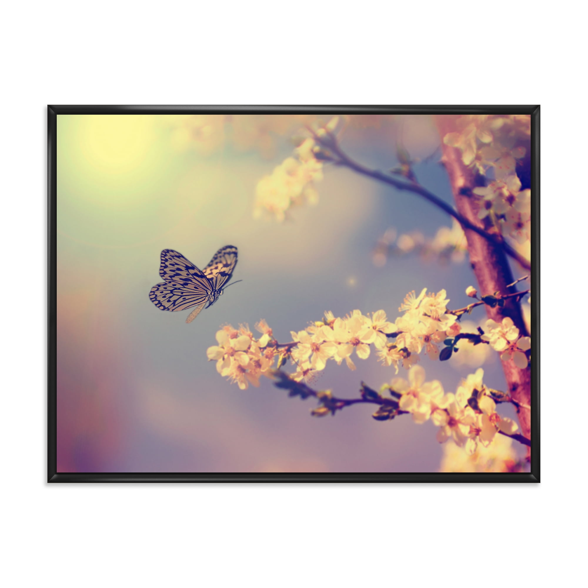 Designart 'Ancient Butterfly Flying To A White Flower' Traditional Framed Canvas Wall Art Print