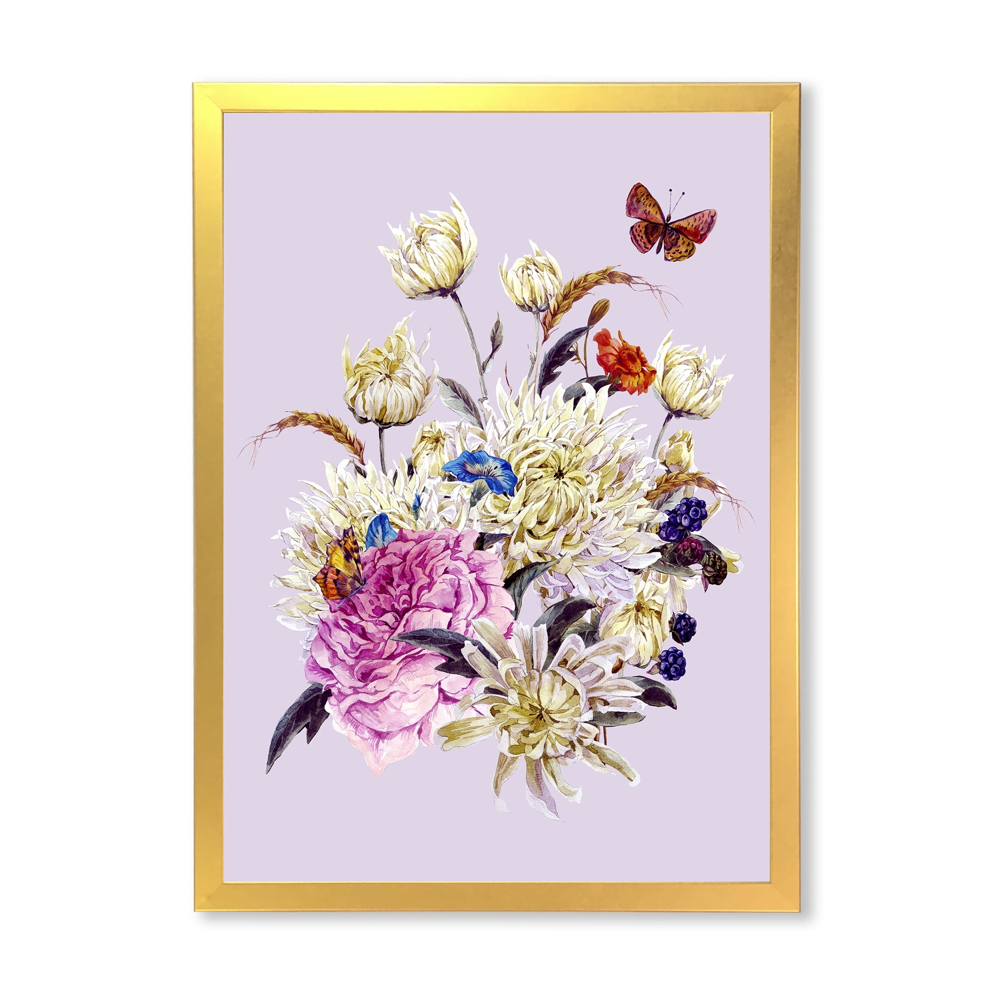 Designart 'Ancient Chrysanthemums With Bouquet I' Traditional Framed Art Print