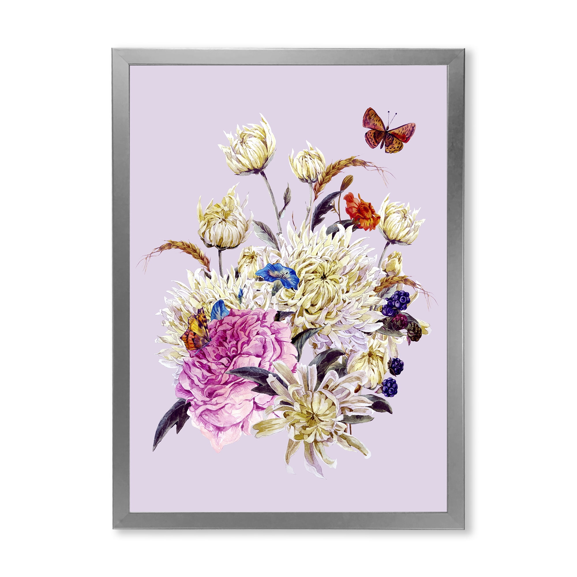 Designart 'Ancient Chrysanthemums With Bouquet I' Traditional Framed Art Print