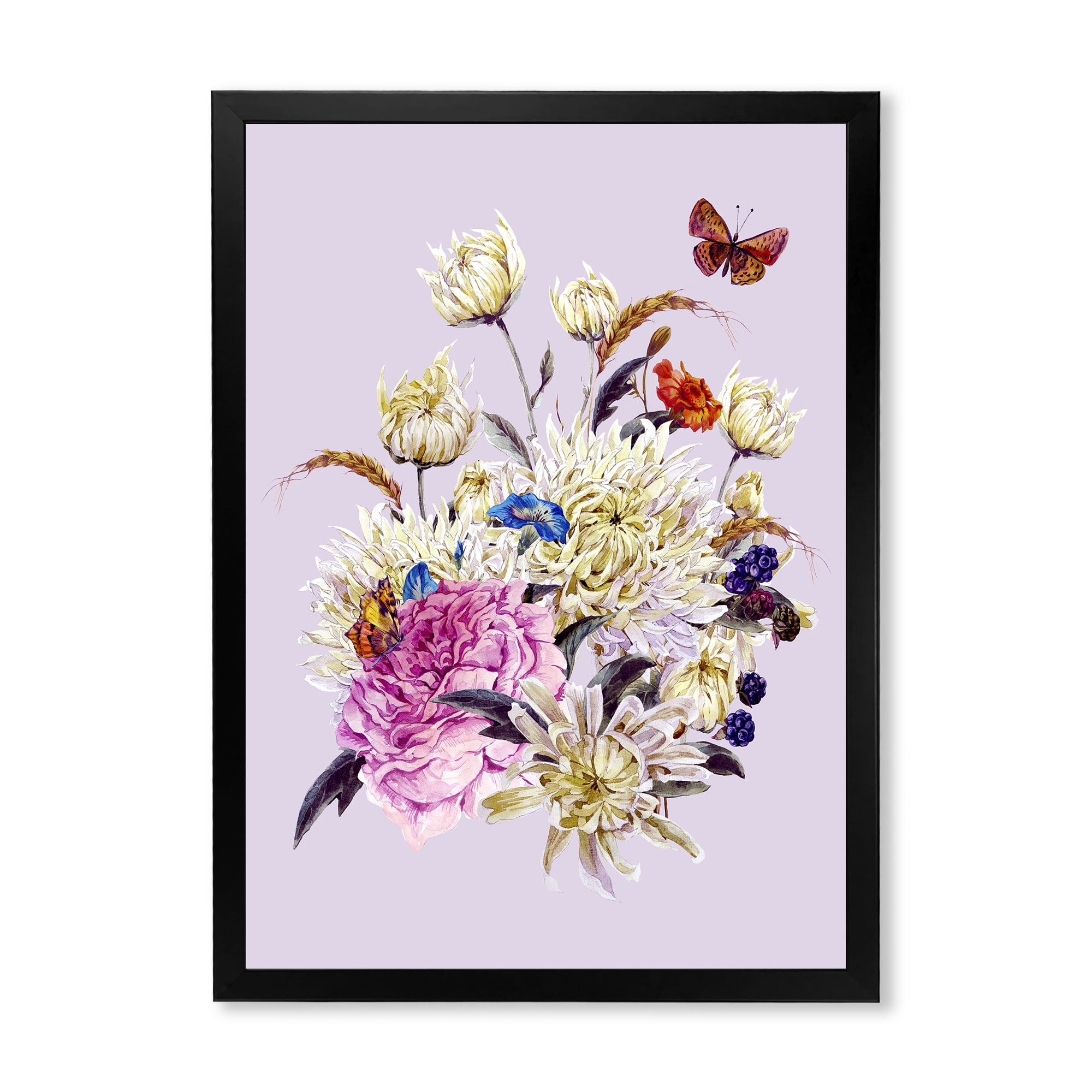 Designart 'Ancient Chrysanthemums With Bouquet I' Traditional Framed Art Print