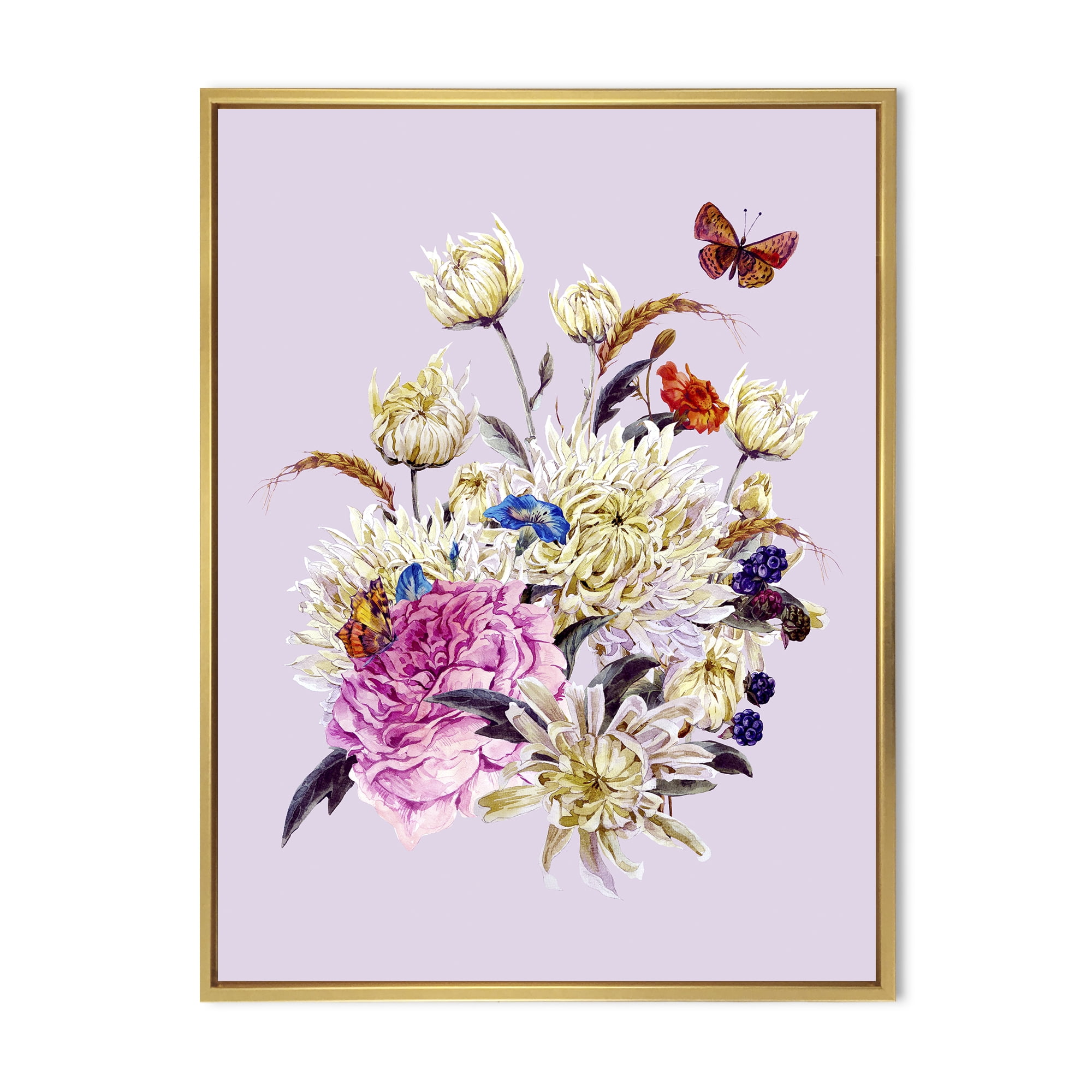 Designart 'Ancient Chrysanthemums With Bouquet I' Traditional Framed Canvas Wall Art Print