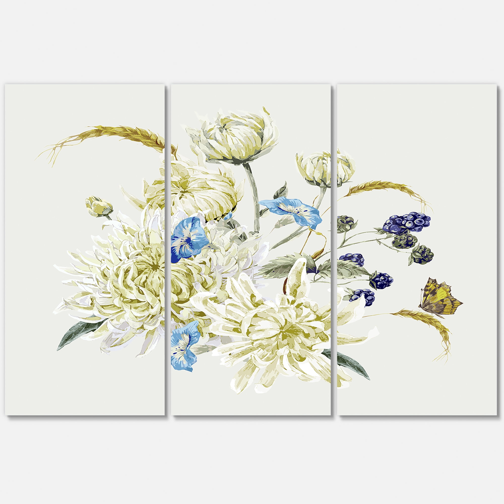 Designart ' Ancient Chrysanthemums With Bouquet II ' Traditional Canvas Wall Art Print