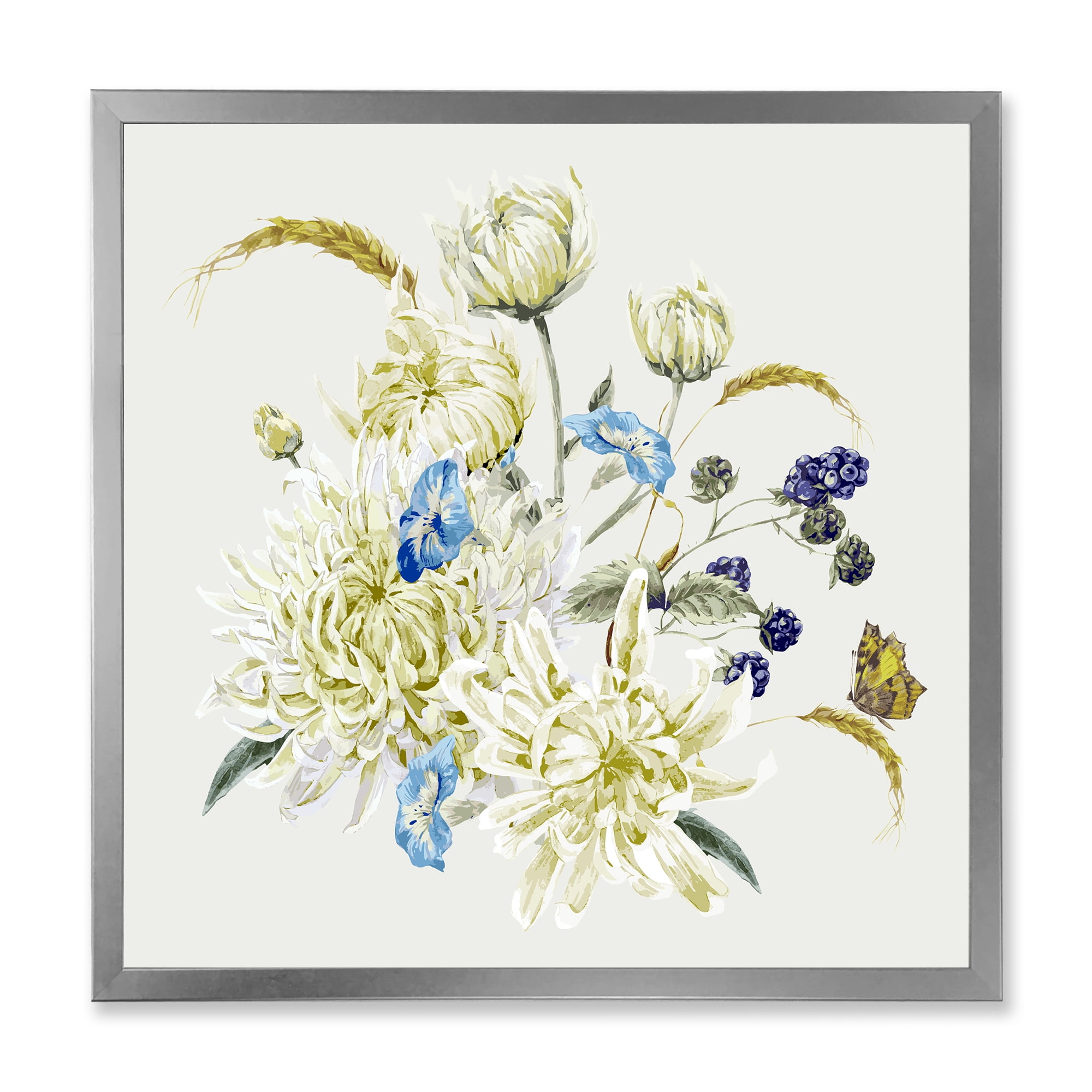 Designart 'Ancient Chrysanthemums With Bouquet II' Traditional Framed Art Print