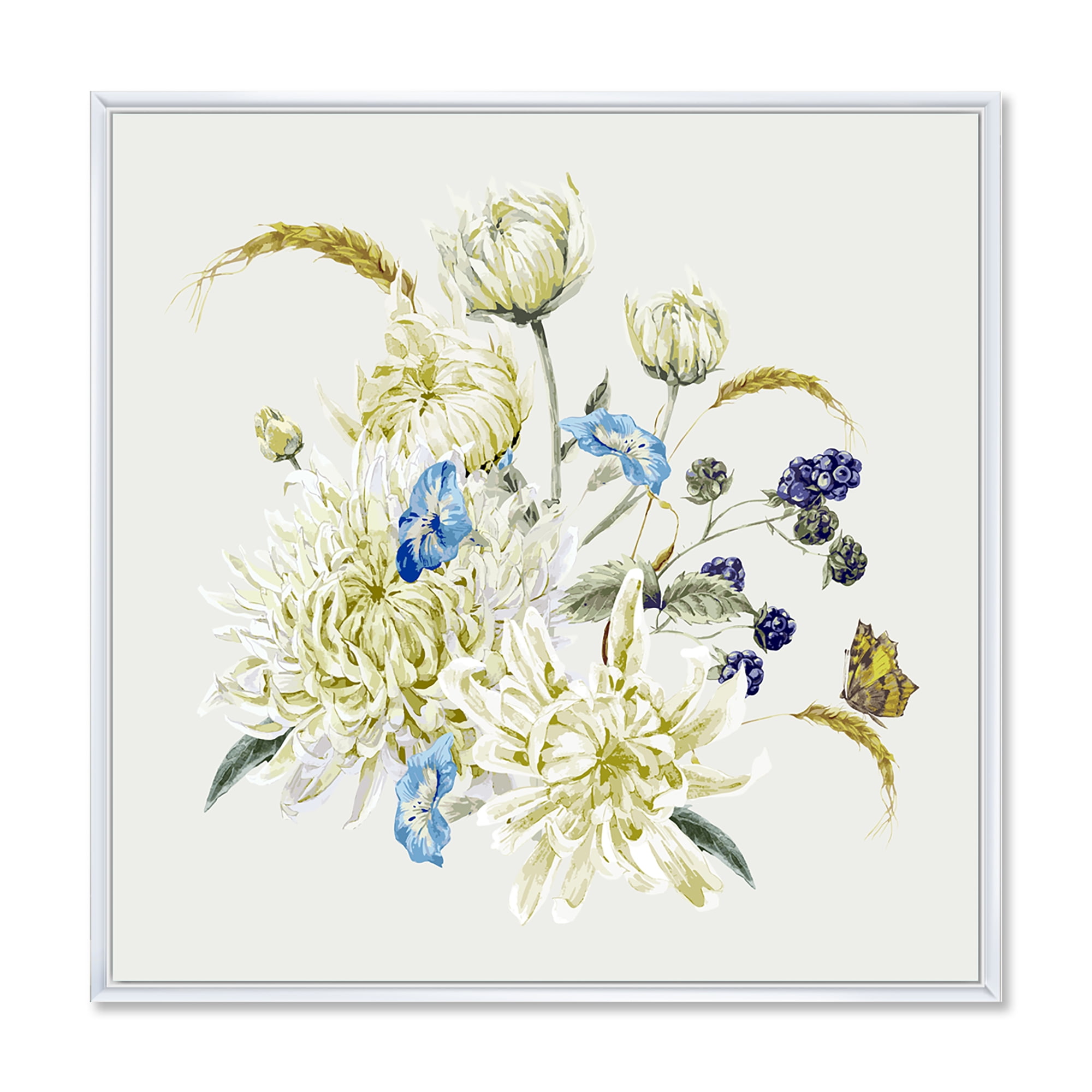 Designart 'Ancient Chrysanthemums With Bouquet II' Traditional Framed Canvas Wall Art Print