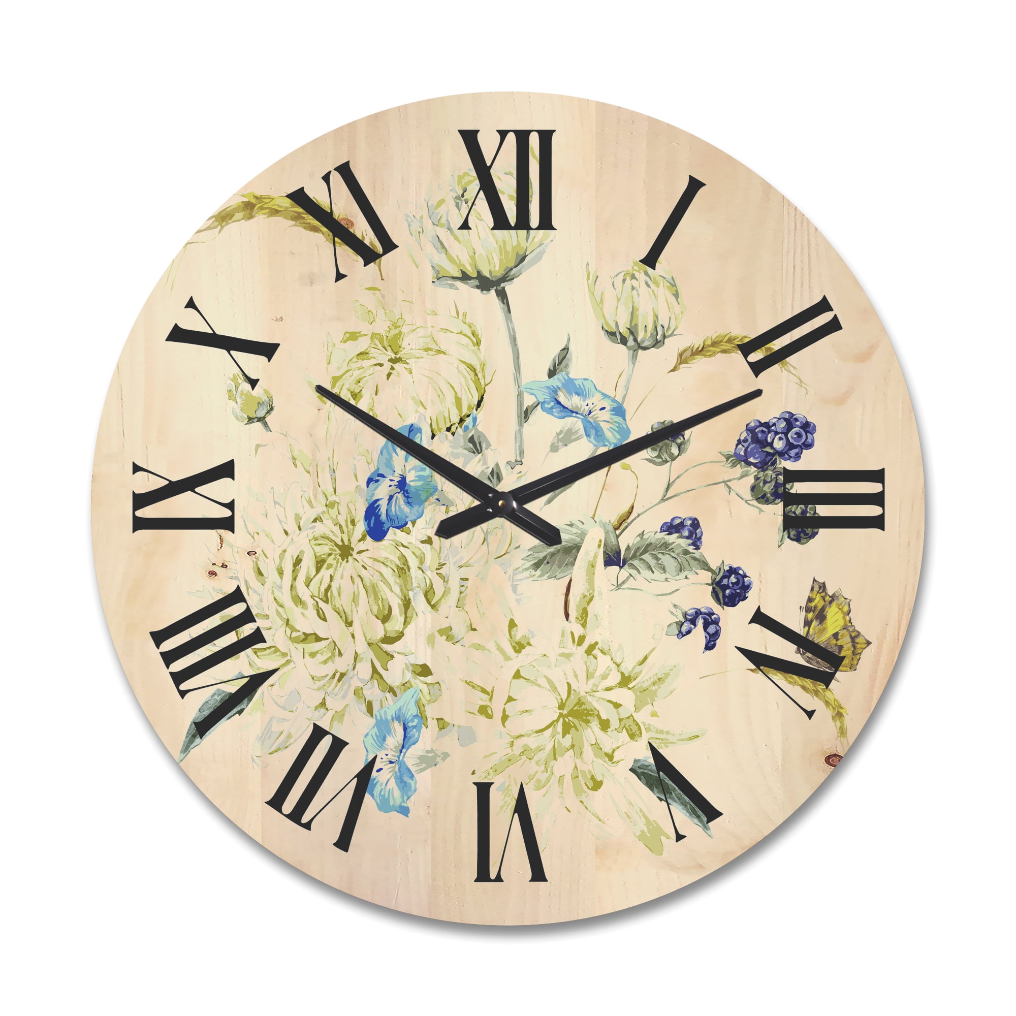 Designart 'Ancient Chrysanthemums With Bouquet II' Traditional Wood Wall Clock