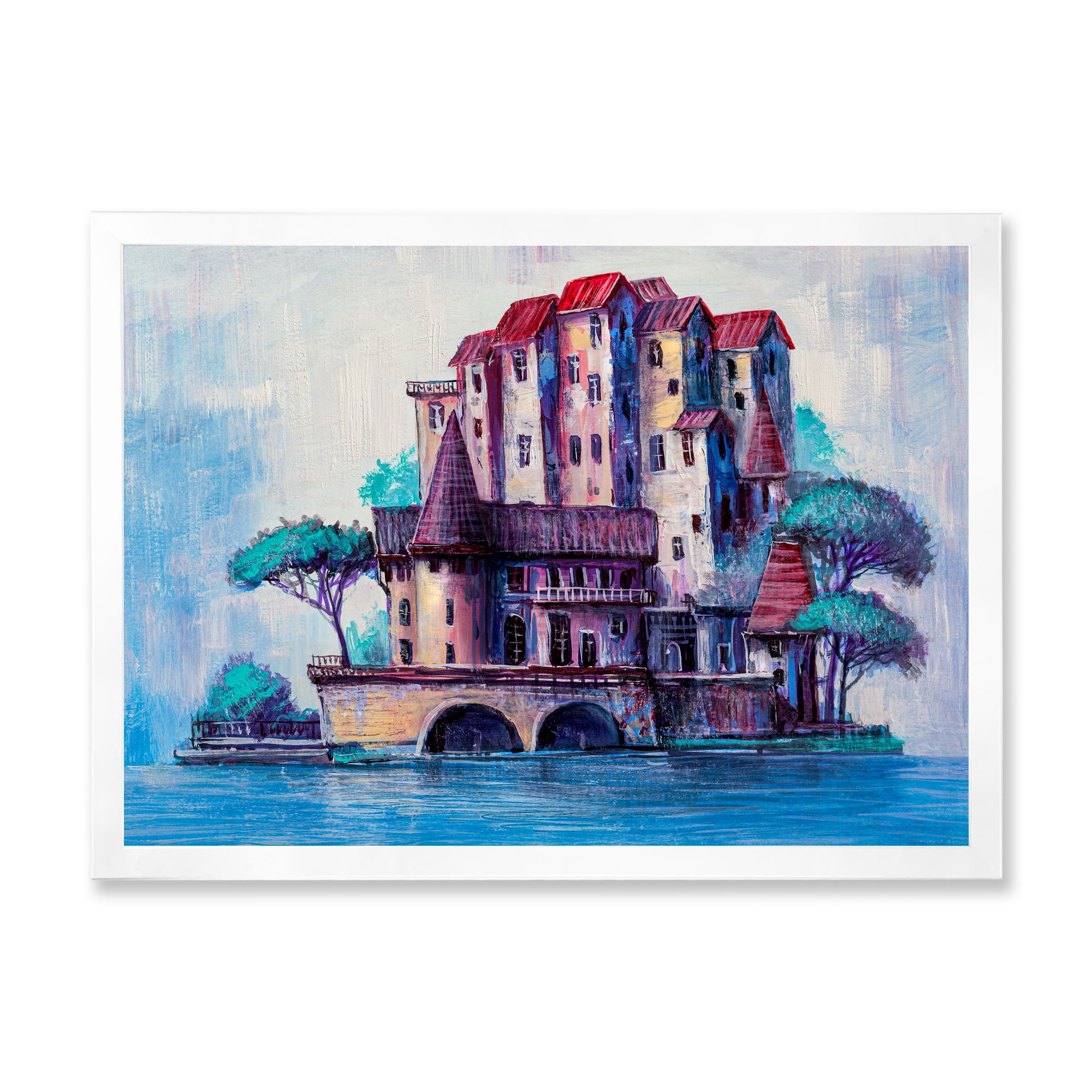 Designart 'Ancient City Skypscrapers By The Bridge' Traditional Framed Art Print