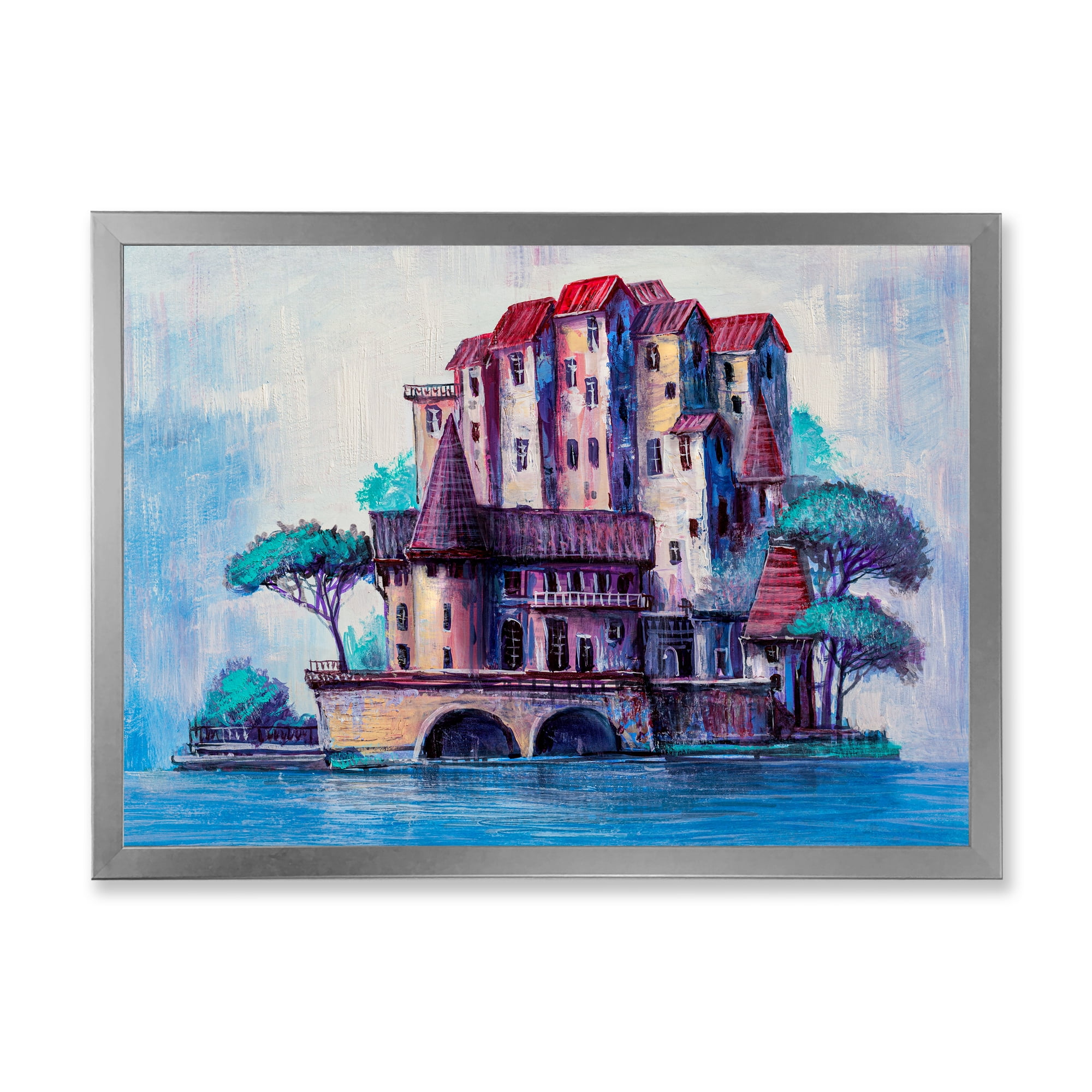 Designart 'Ancient City Skypscrapers By The Bridge' Traditional Framed Art Print