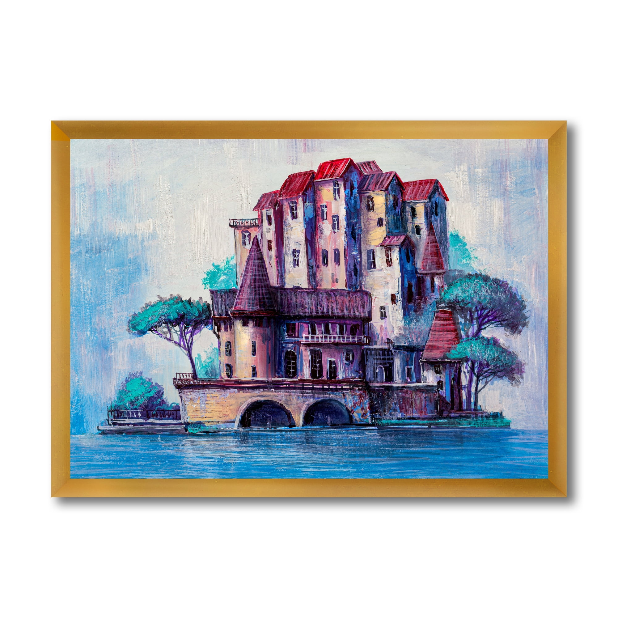 Designart 'Ancient City Skypscrapers By The Bridge' Traditional Framed Art Print