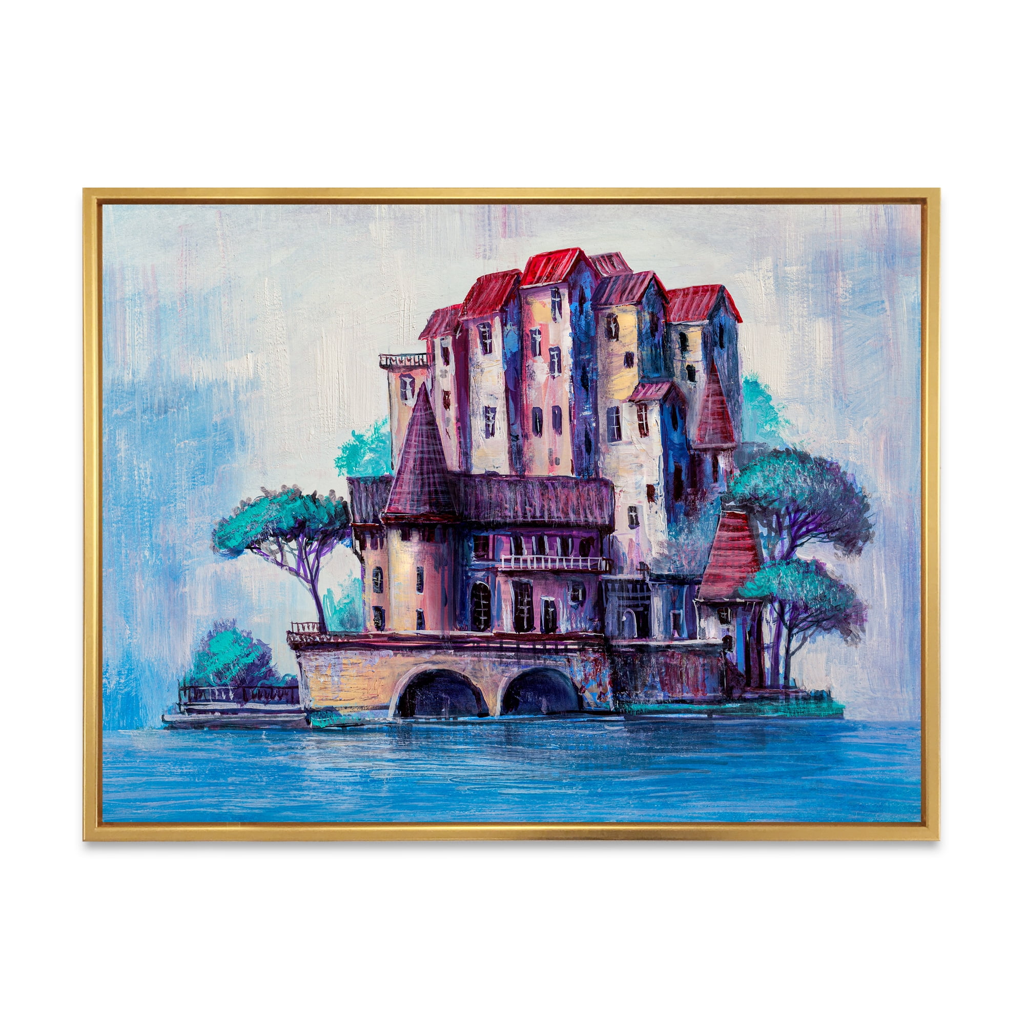 Designart 'Ancient City Skypscrapers By The Bridge' Traditional Framed Canvas Wall Art Print