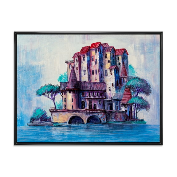 Designart 'Ancient City Skypscrapers By The Bridge' Traditional Framed Canvas Wall Art Print