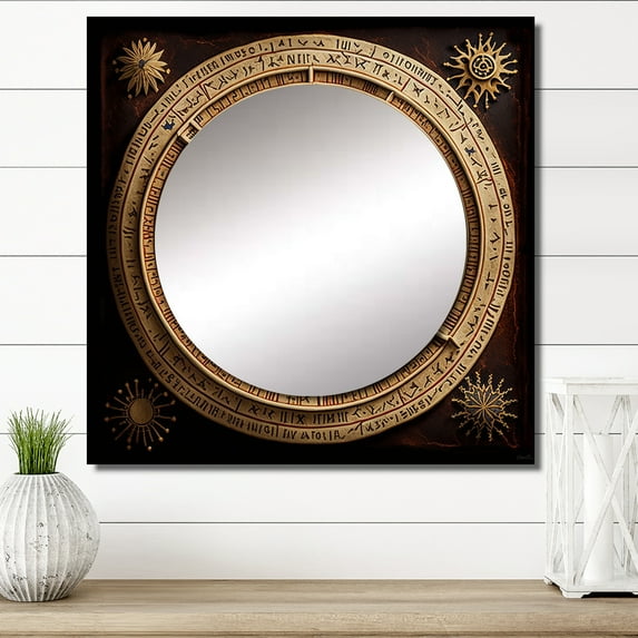 Designart "Ancient Cosmic Cartography Celestial Mapping" Astrology Square Mirror For Wall Decor - Large Gold Square Mirror Printed Wall Decor - Modern Square Living Room Mirror