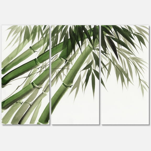 Designart ' Ancient Dark Green Bamboo ' Traditional Canvas Wall Art Print