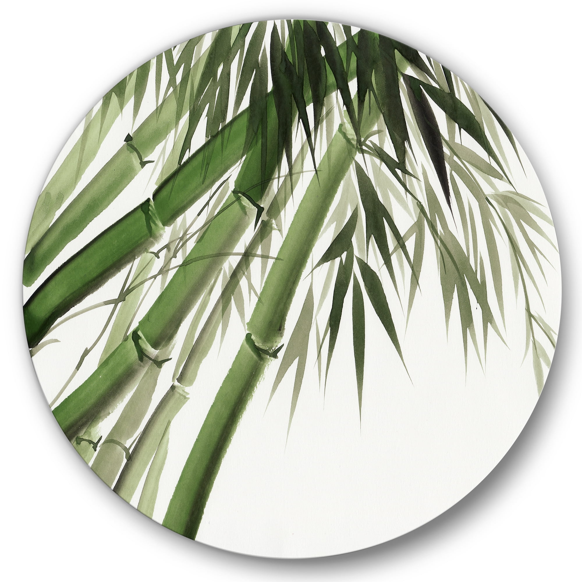 Designart 'Ancient Dark Green Bamboo' Traditional Circle Metal Wall Art 36x36 - Disc of 36