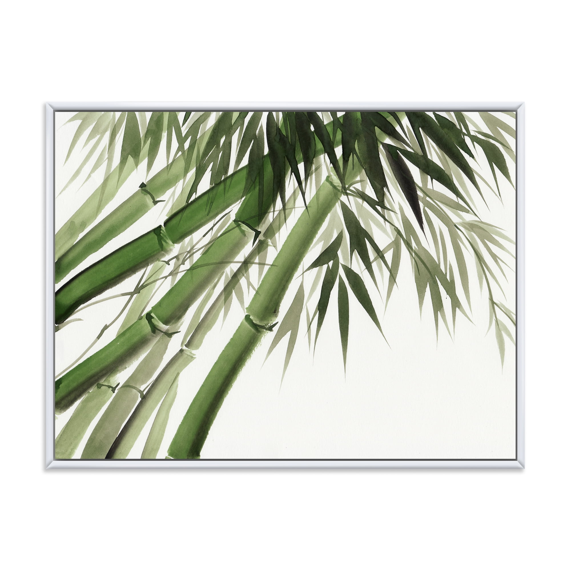 Vintage Green Bamboo Print on Canvas with White Wood Frame