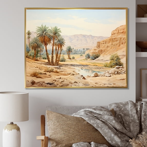 Designart "Ancient Egypt's Desert Charm I" Landscapes Framed Wall Art - Traditional Beige Egypt Bedroom Framed Canvas Wall Art
