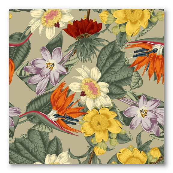 Designart ' Ancient Exotic Flowers In Orange and Yellow ' Traditional Canvas Wall Art Print