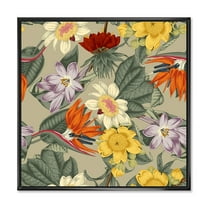 Designart 'Ancient Exotic Flowers In Orange and Yellow' Traditional Framed Canvas Wall Art Print