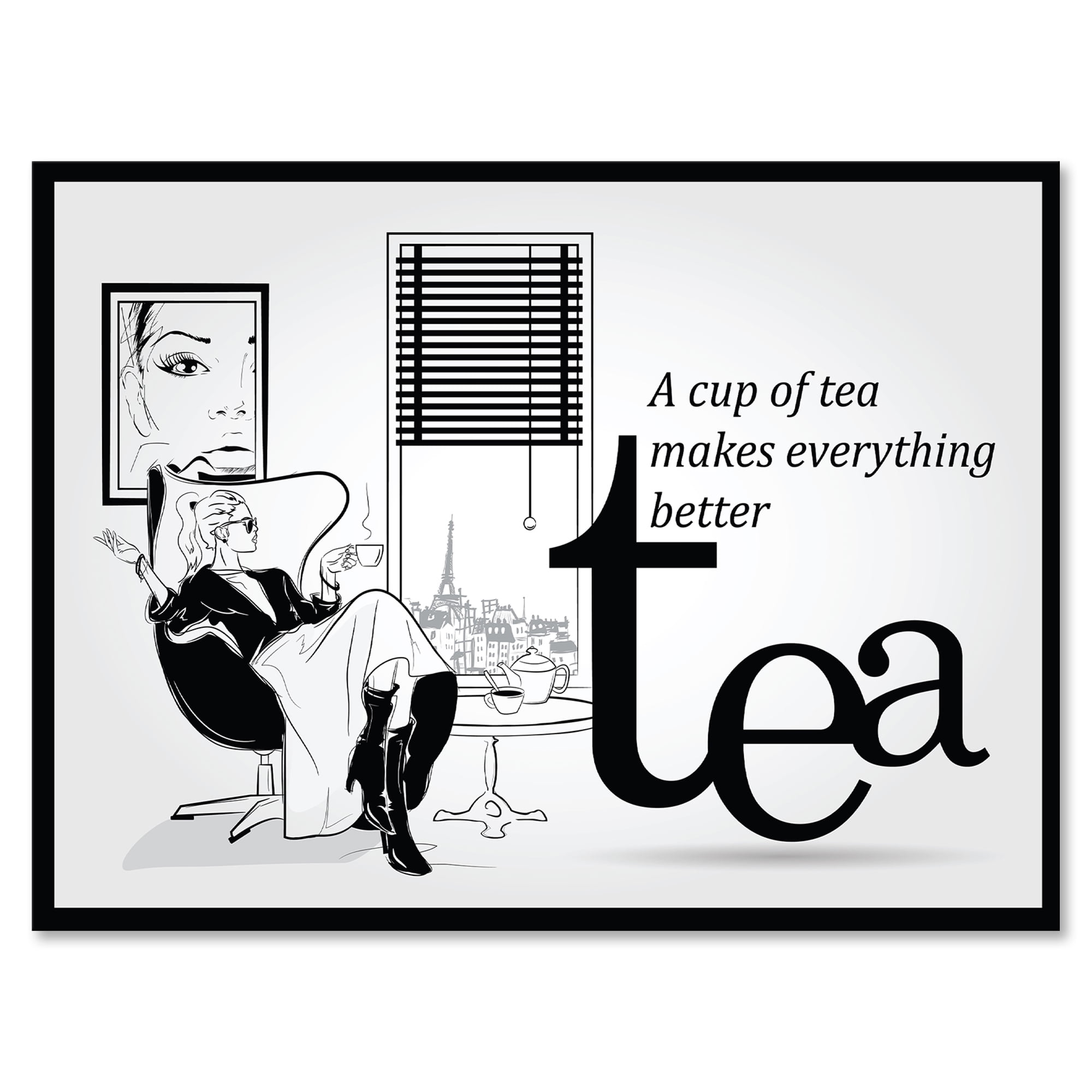 Designart ' Ancient Fashion Girl Drinking A Cup Of Tea ' Vintage Canvas Wall Art Print