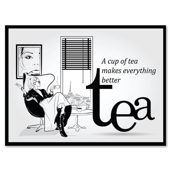 Designart ' Ancient Fashion Girl Drinking A Cup Of Tea ' Vintage Canvas Wall Art Print