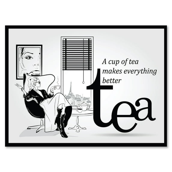Designart ' Ancient Fashion Girl Drinking A Cup Of Tea ' Vintage Canvas Wall Art Print