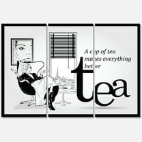 Designart ' Ancient Fashion Girl Drinking A Cup Of Tea ' Vintage Canvas Wall Art Print