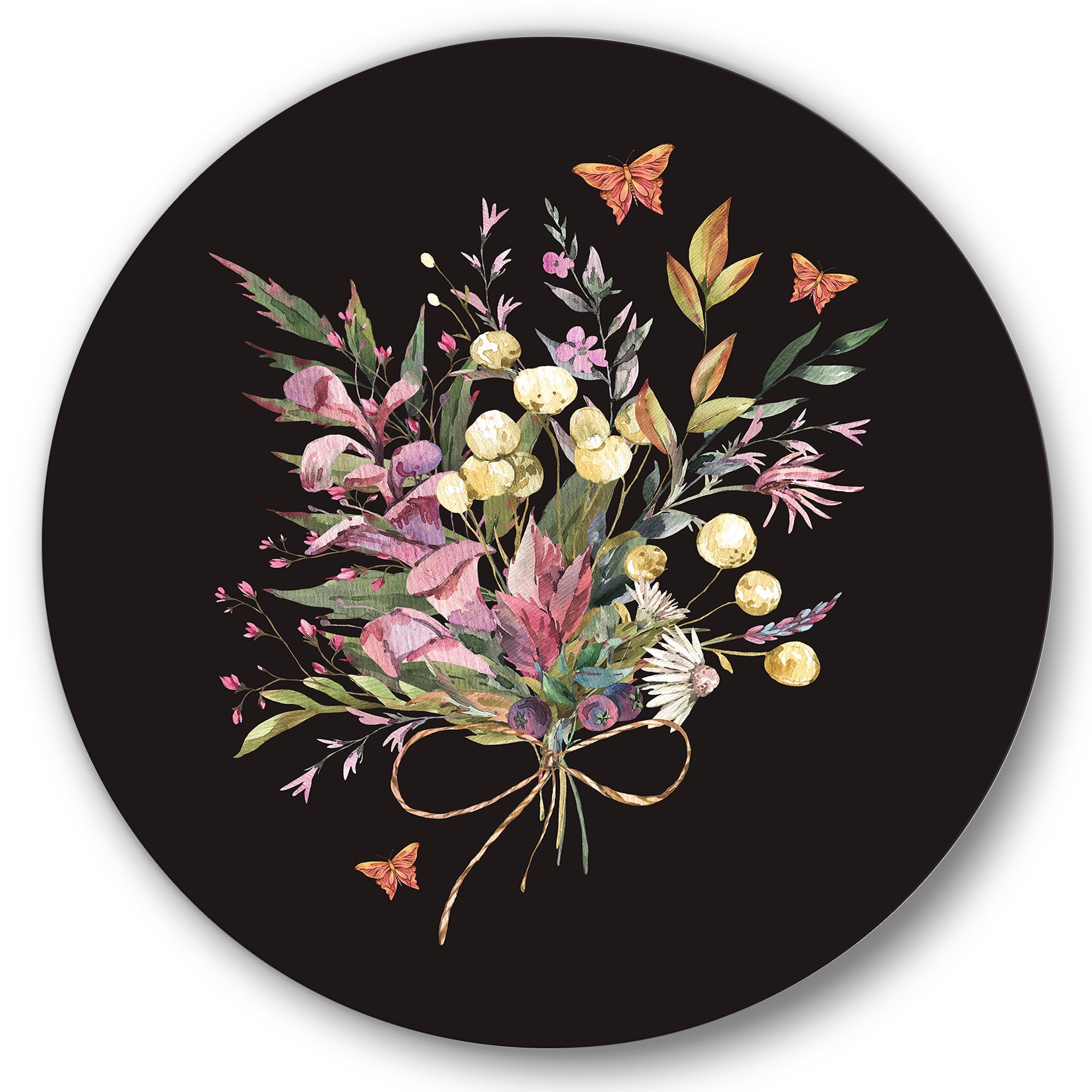 Designart 'Ancient Floral Summer Wildflowers Arrangement' Traditional Circle Metal Wall Art 11x11 - Disc of 11