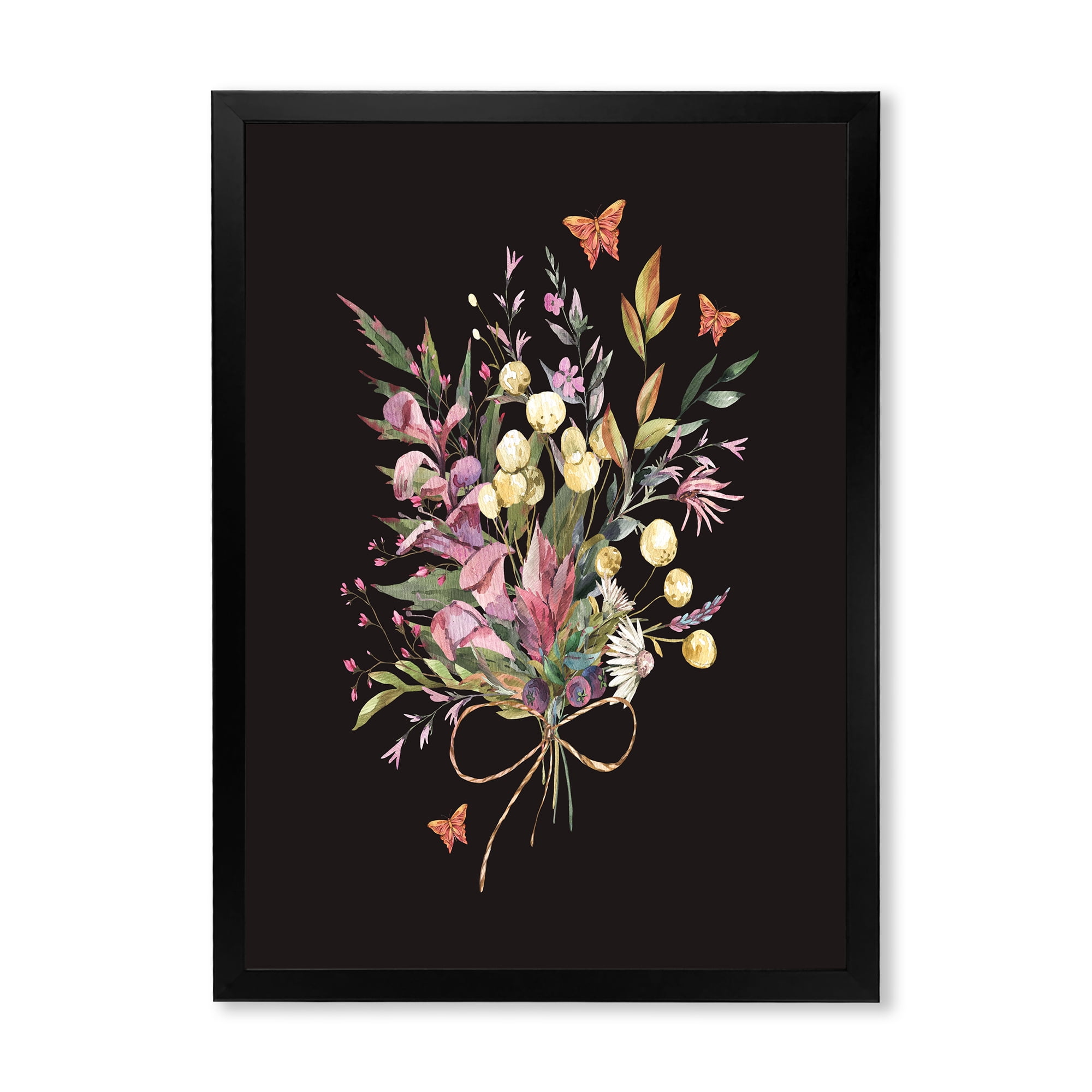 Designart 'Ancient Floral Summer Wildflowers Arrangement' Traditional Framed Art Print