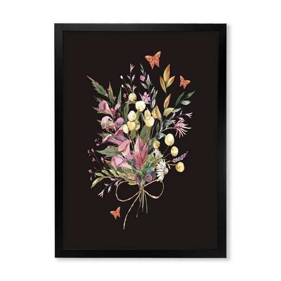 Designart 'Ancient Floral Summer Wildflowers Arrangement' Traditional Framed Art Print