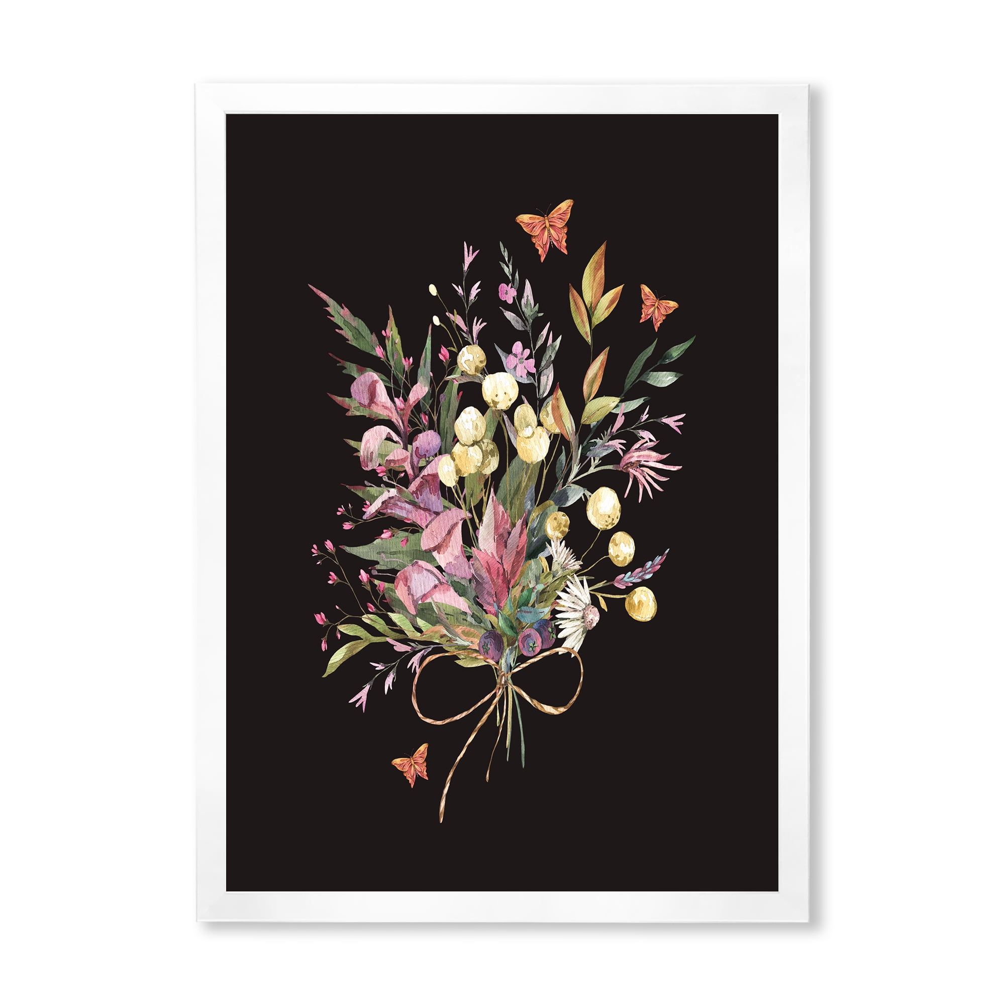 Designart 'Ancient Floral Summer Wildflowers Arrangement' Traditional Framed Art Print