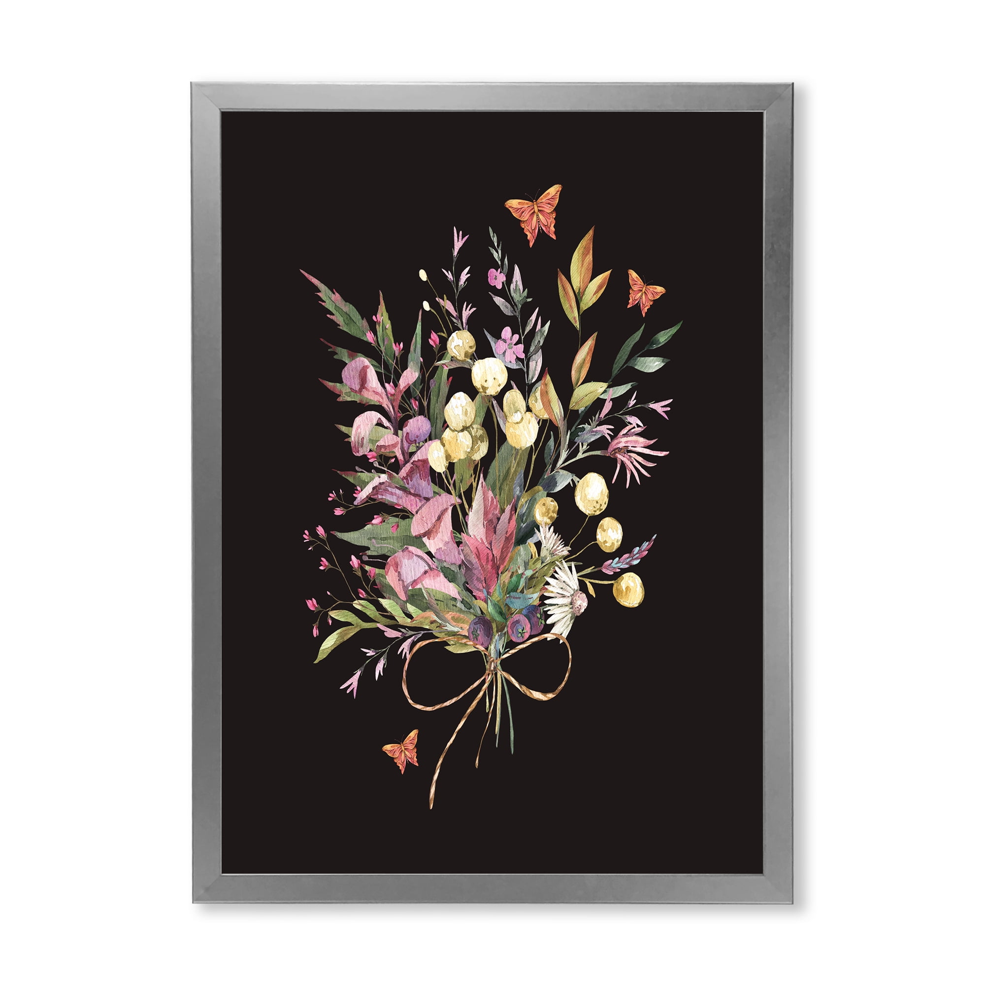 Designart 'Ancient Floral Summer Wildflowers Arrangement' Traditional Framed Art Print