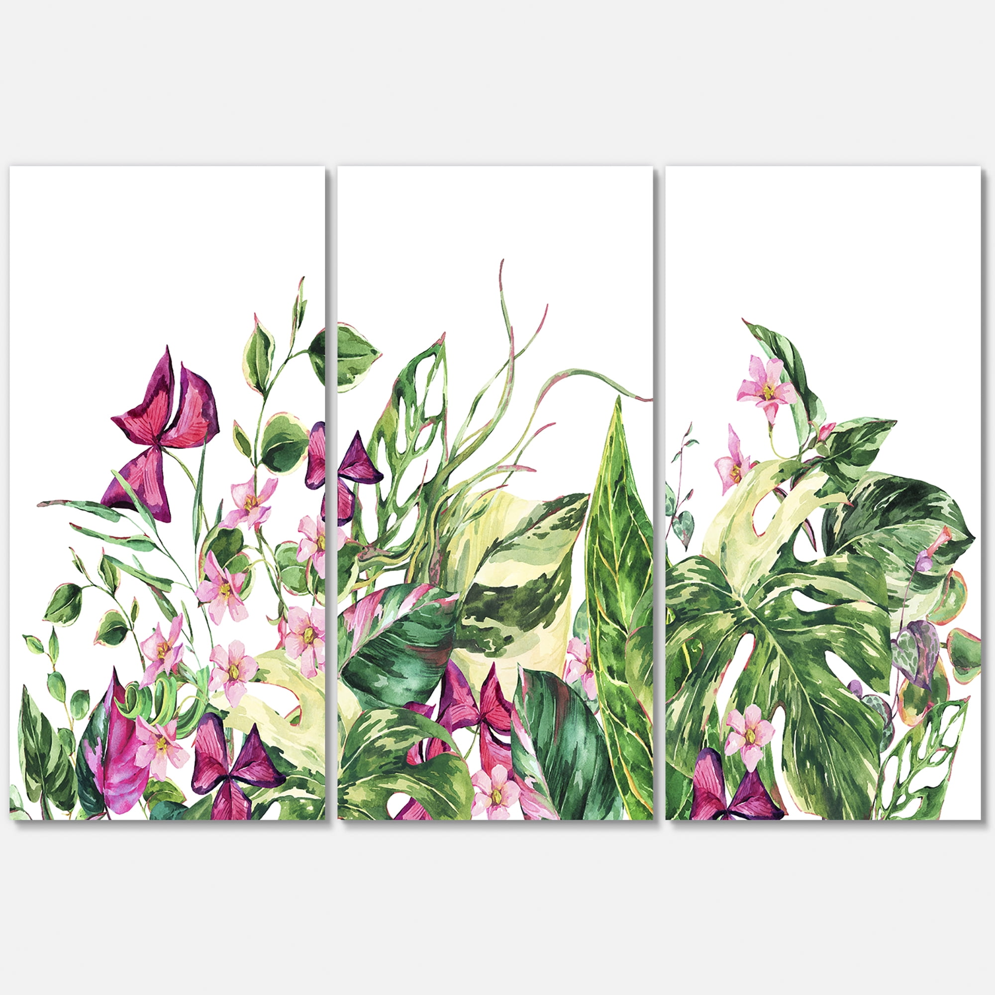 Designart ' Ancient Floral Tropical Leaves I ' Tropical Canvas Wall Art Print
