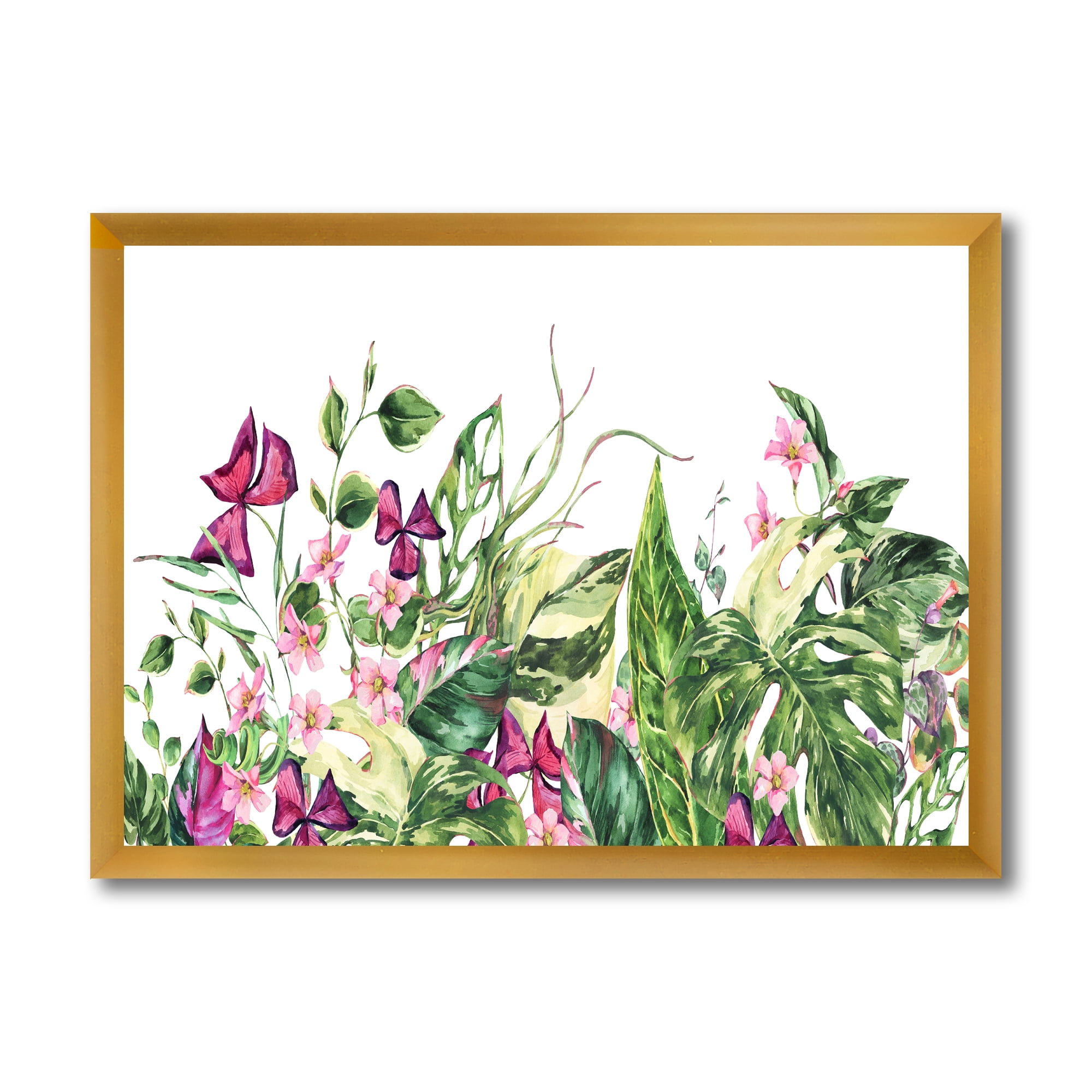 Designart 'Ancient Floral Tropical Leaves I' Tropical Framed Art Print