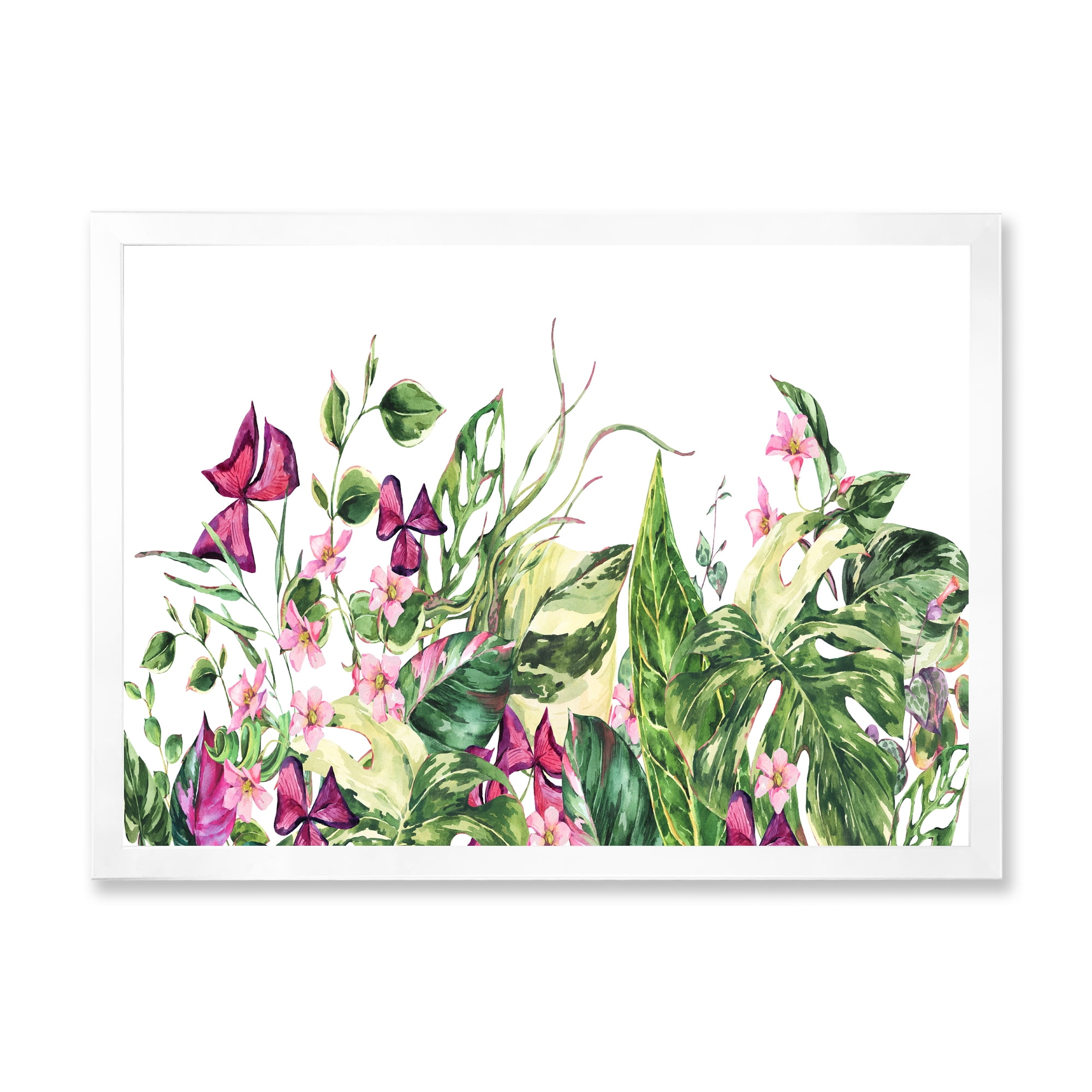 Designart 'Ancient Floral Tropical Leaves I' Tropical Framed Art Print