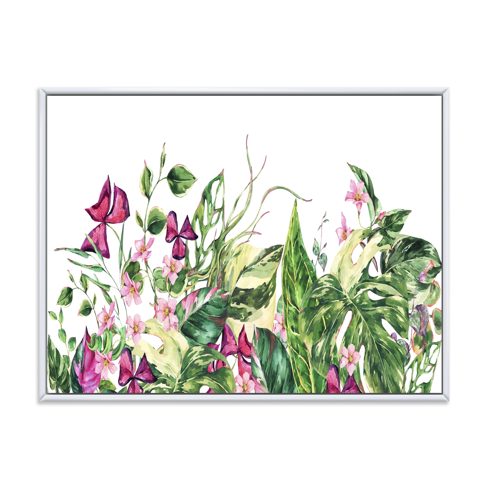 Designart 'Ancient Floral Tropical Leaves I' Tropical Framed Canvas Wall Art Print