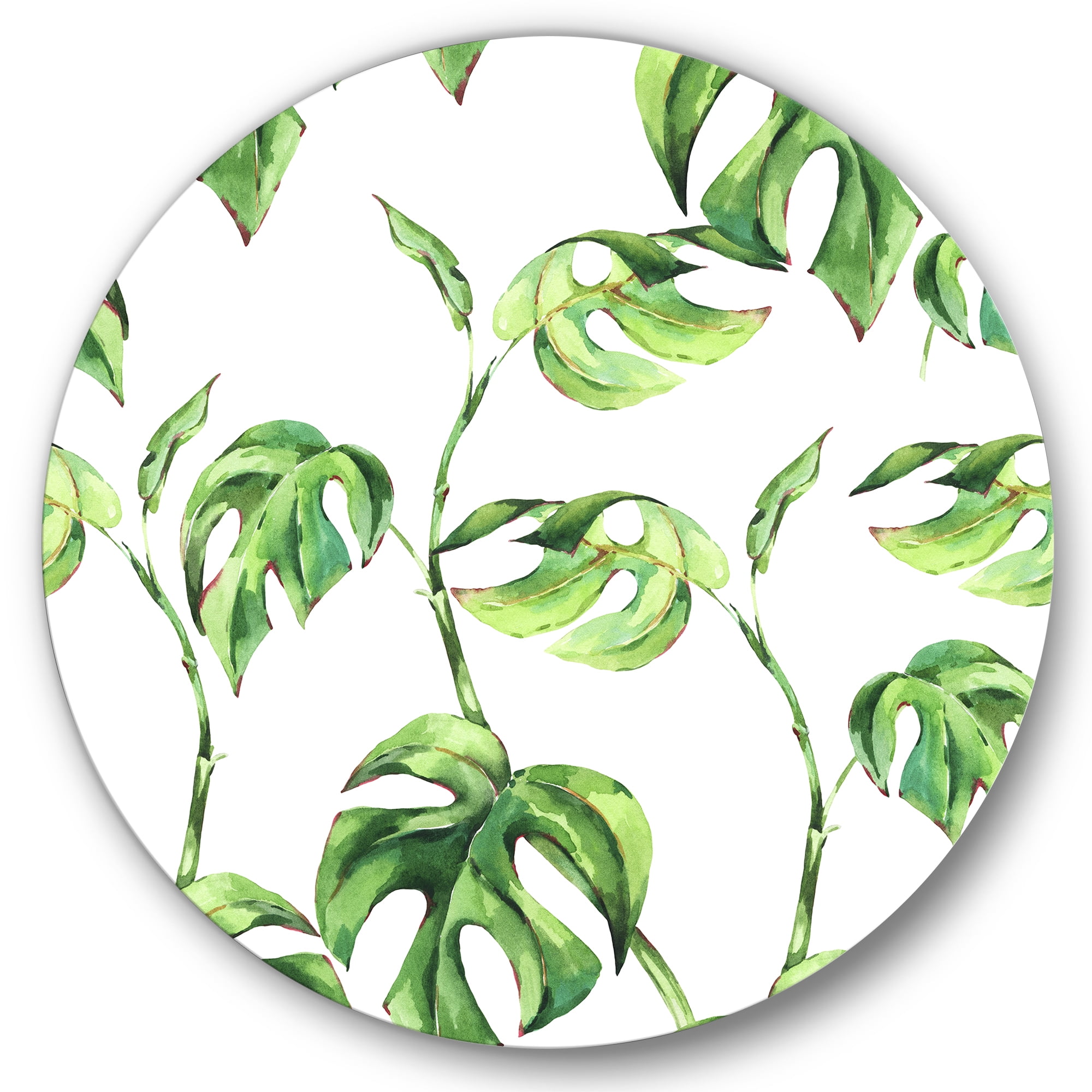 Designart 'Ancient Floral Tropical Leaves II' Tropical Circle Metal Wall Art 11x11 - Disc of 11