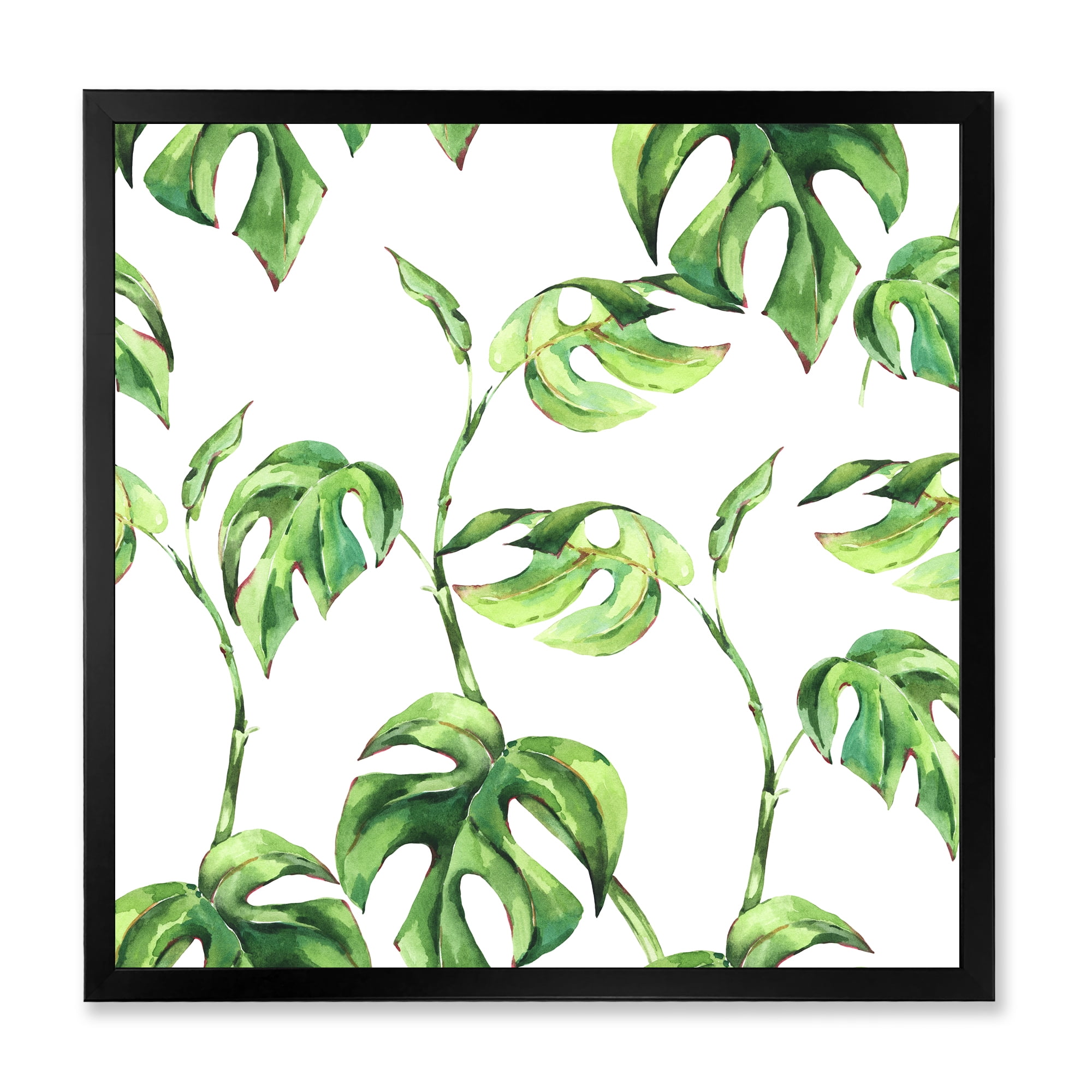 Designart 'Ancient Floral Tropical Leaves II' Tropical Framed Art Print