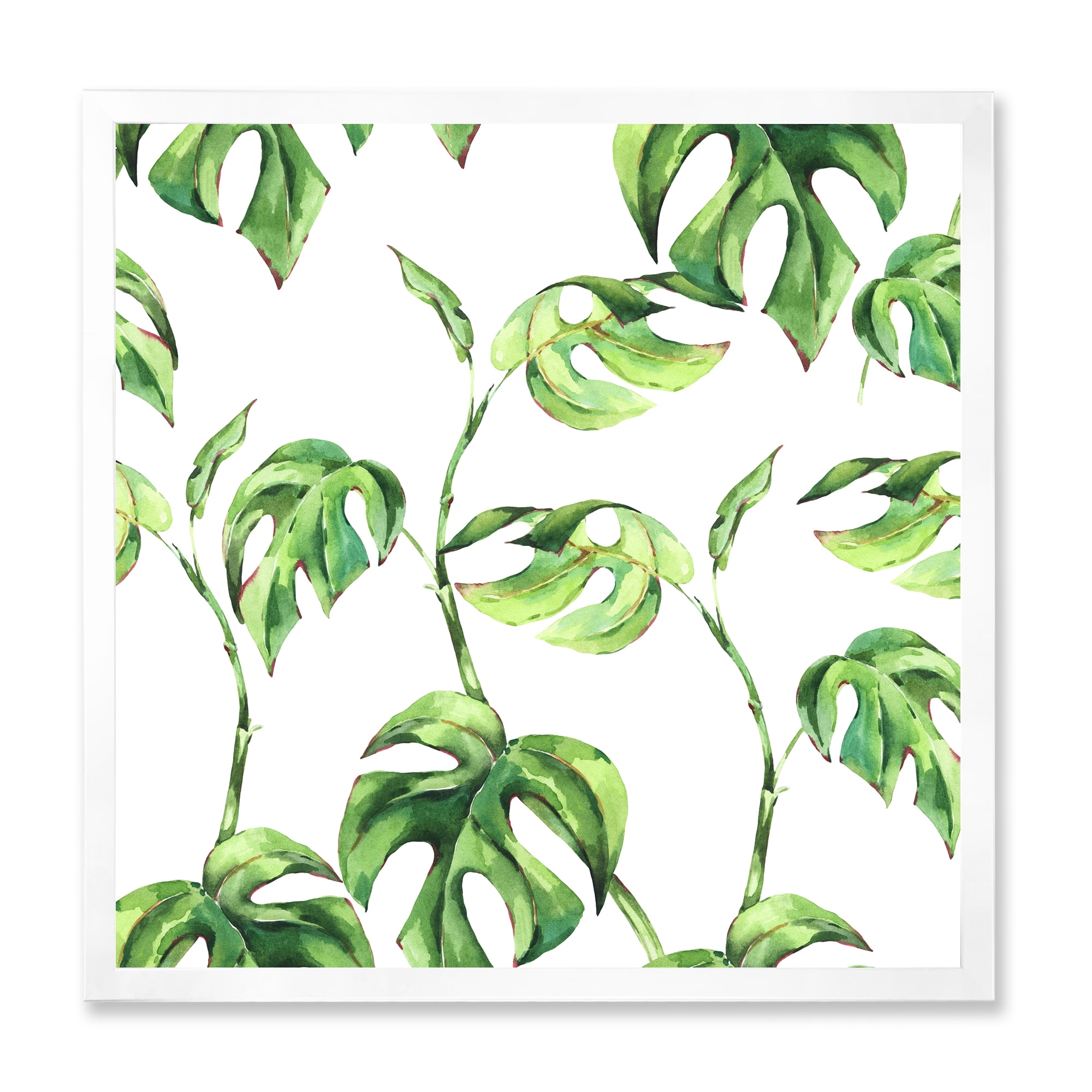 Designart 'Ancient Floral Tropical Leaves II' Tropical Framed Art Print