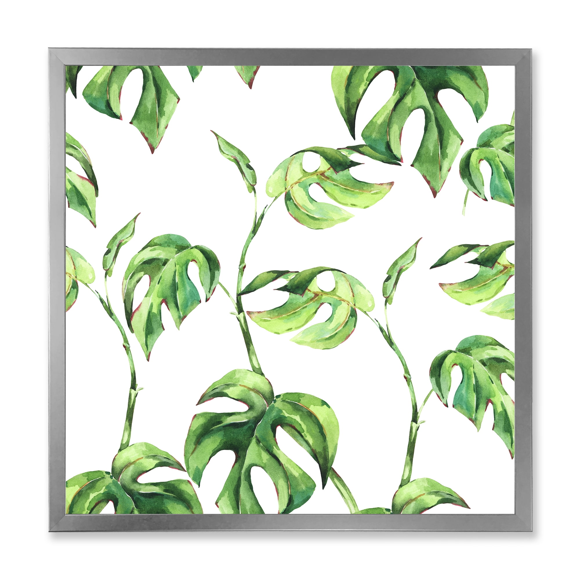 Designart 'Ancient Floral Tropical Leaves II' Tropical Framed Art Print