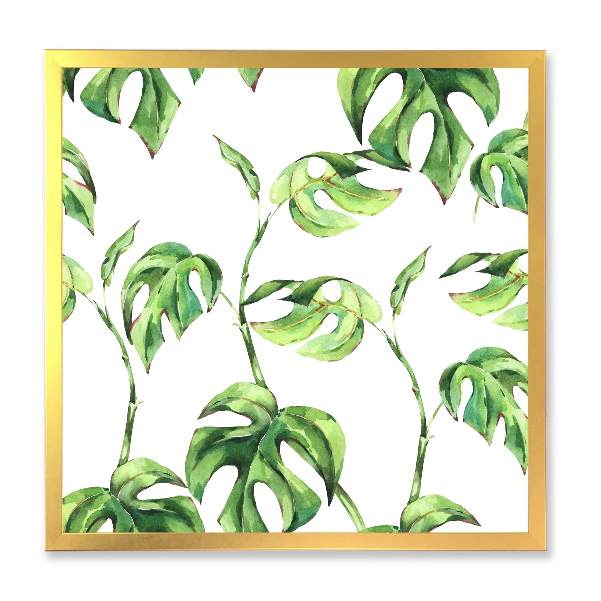 Designart 'Ancient Floral Tropical Leaves II' Tropical Framed Art Print