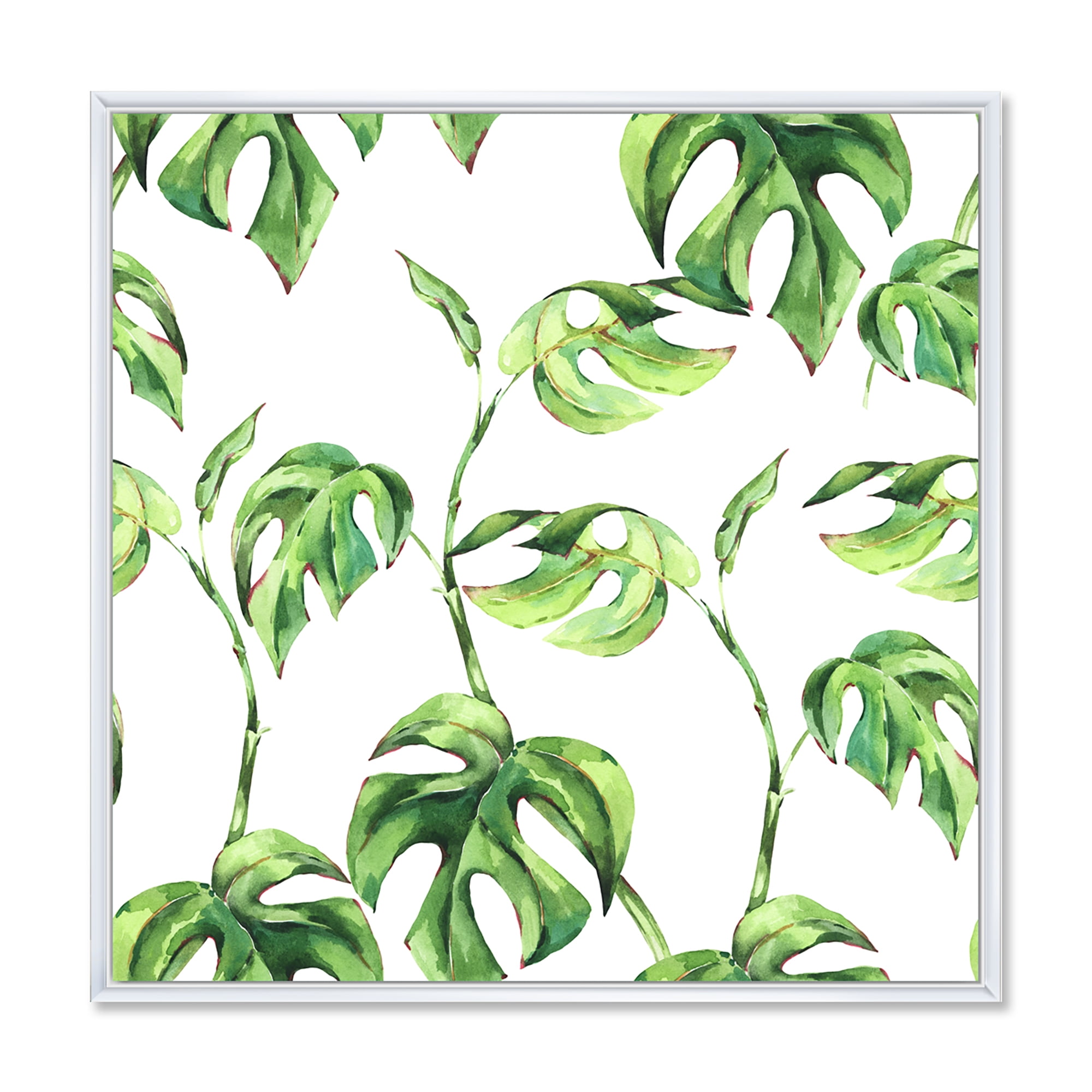 Designart 'Ancient Floral Tropical Leaves II' Tropical Framed Canvas Wall Art Print