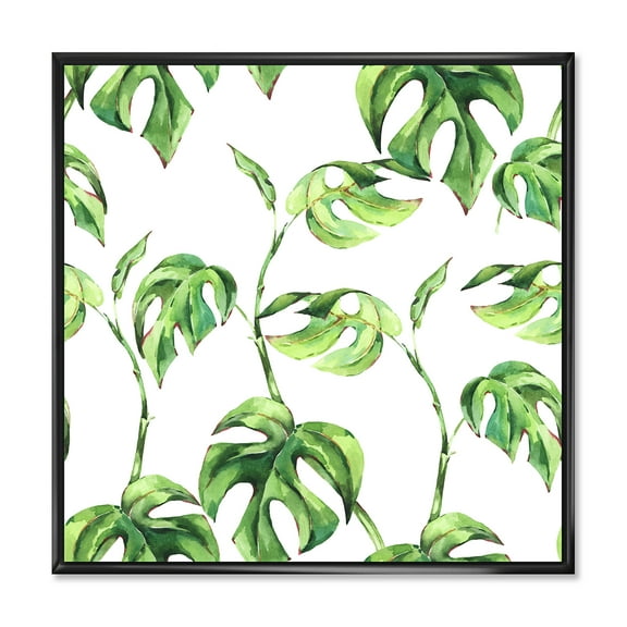 Designart 'Ancient Floral Tropical Leaves II' Tropical Framed Canvas Wall Art Print