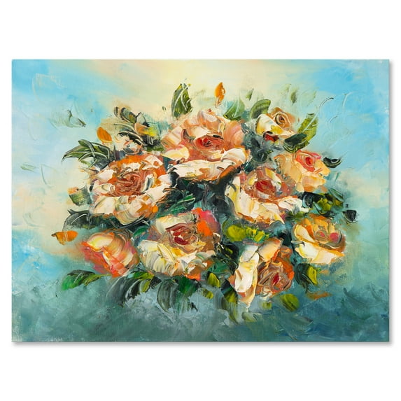 Designart ' Ancient Flowers Bouquet Of Dark Pink Flowers ' Traditional Canvas Wall Art Print